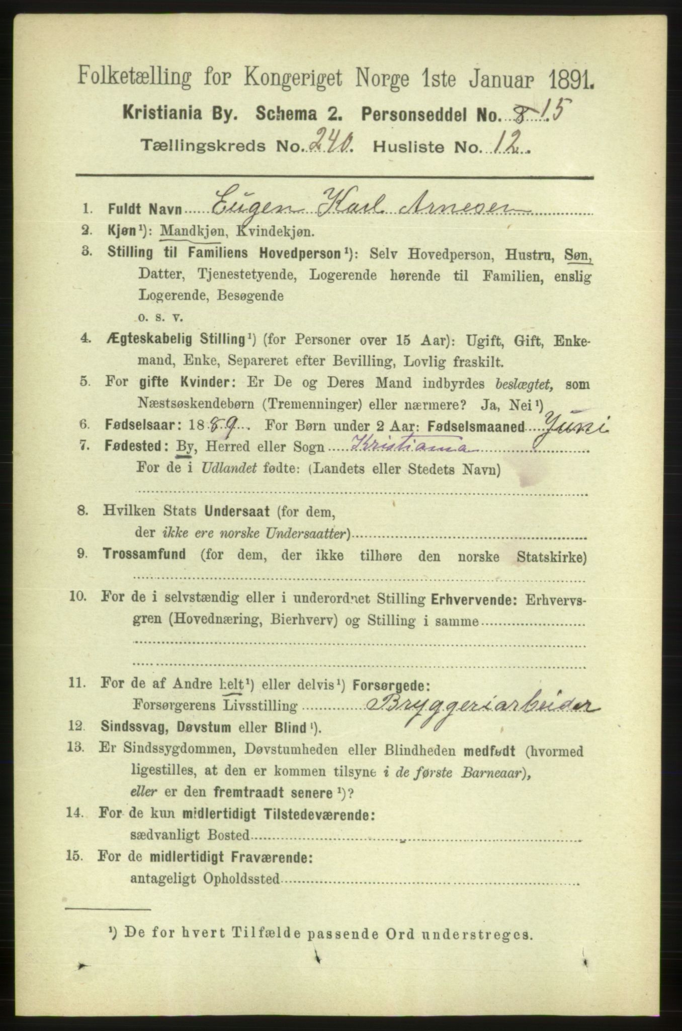 RA, 1891 census for 0301 Kristiania, 1891, p. 146126