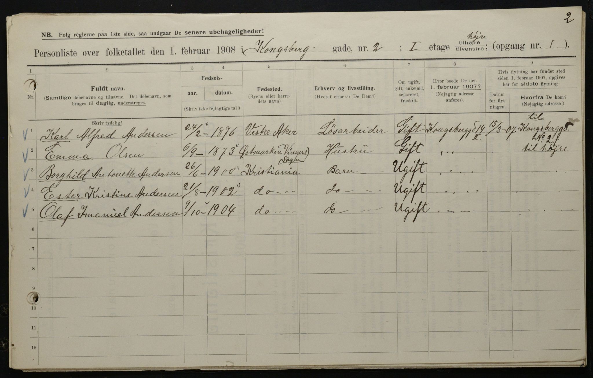 OBA, Municipal Census 1908 for Kristiania, 1908, p. 47136