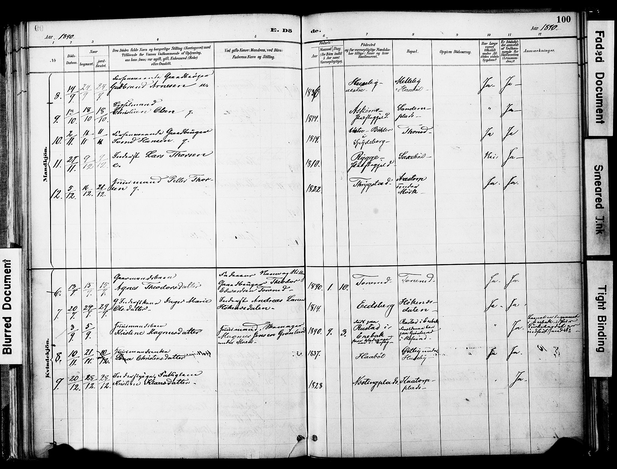 Spydeberg prestekontor Kirkebøker, SAO/A-10924/F/Fb/L0001: Parish register (official) no. II 1, 1886-1907, p. 100