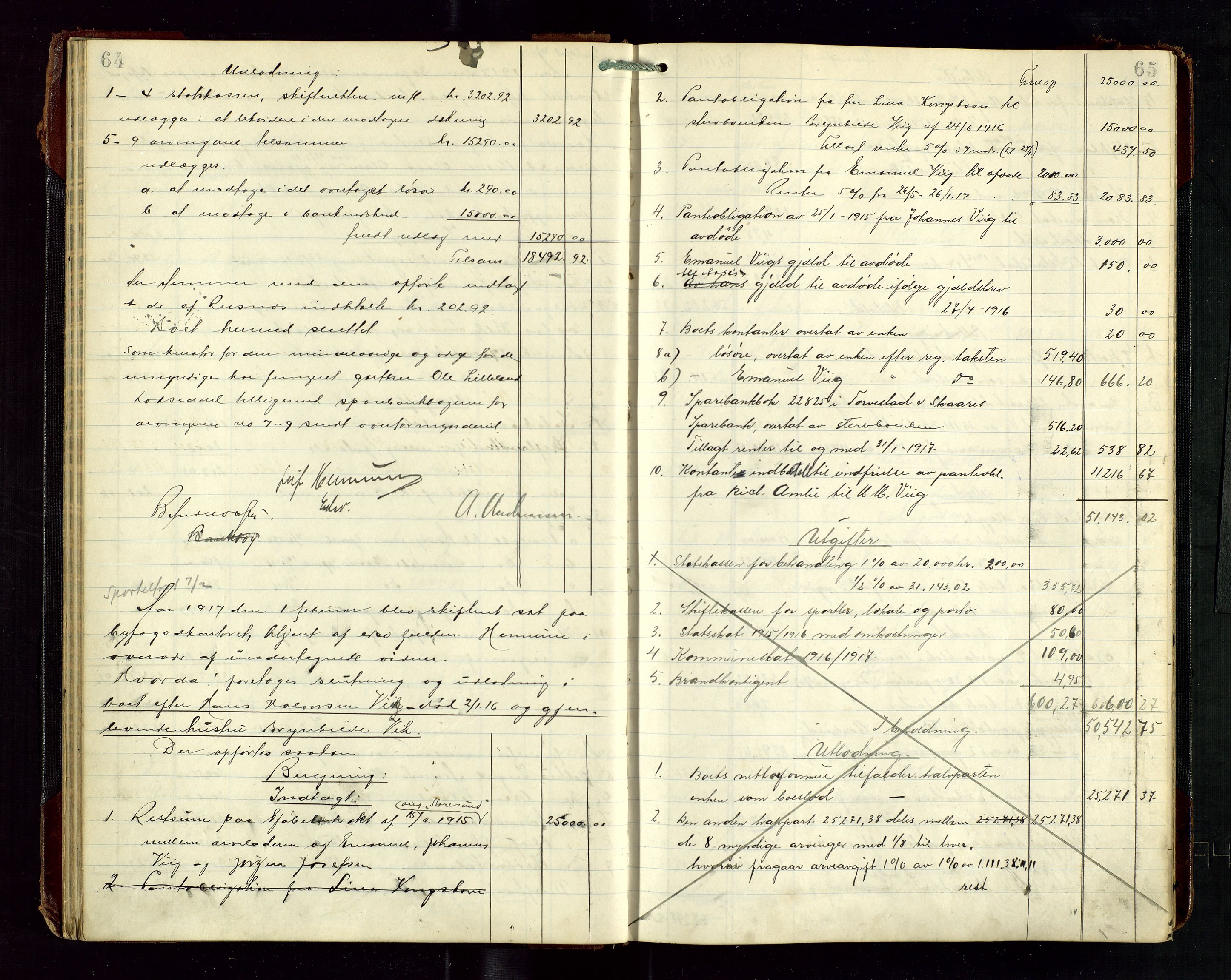 Haugesund tingrett, AV/SAST-A-101415/01/IV/IVD/L0003: Skifteutlodningsprotokoll, med register, 1915-1924, p. 64-65