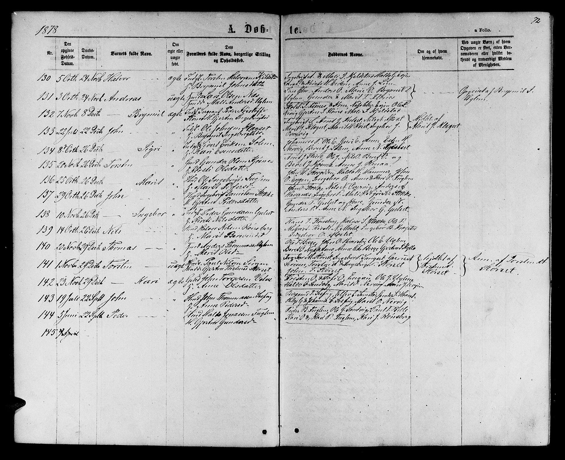 Ministerialprotokoller, klokkerbøker og fødselsregistre - Sør-Trøndelag, SAT/A-1456/695/L1156: Parish register (copy) no. 695C07, 1869-1888, p. 72