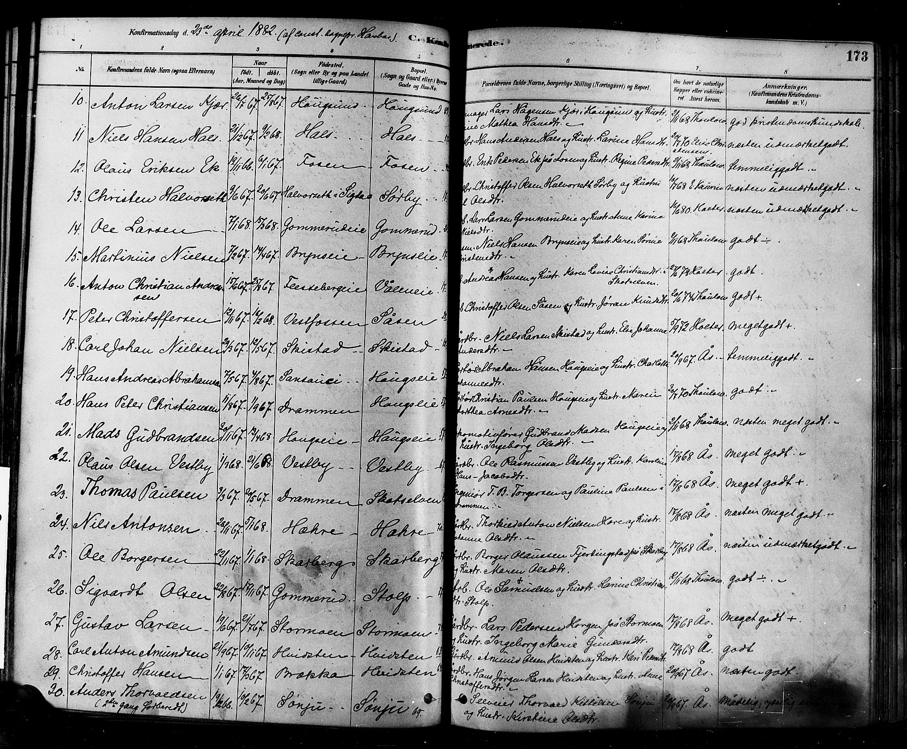 Eiker kirkebøker, SAKO/A-4/F/Fb/L0001: Parish register (official) no. II 1, 1878-1888, p. 173