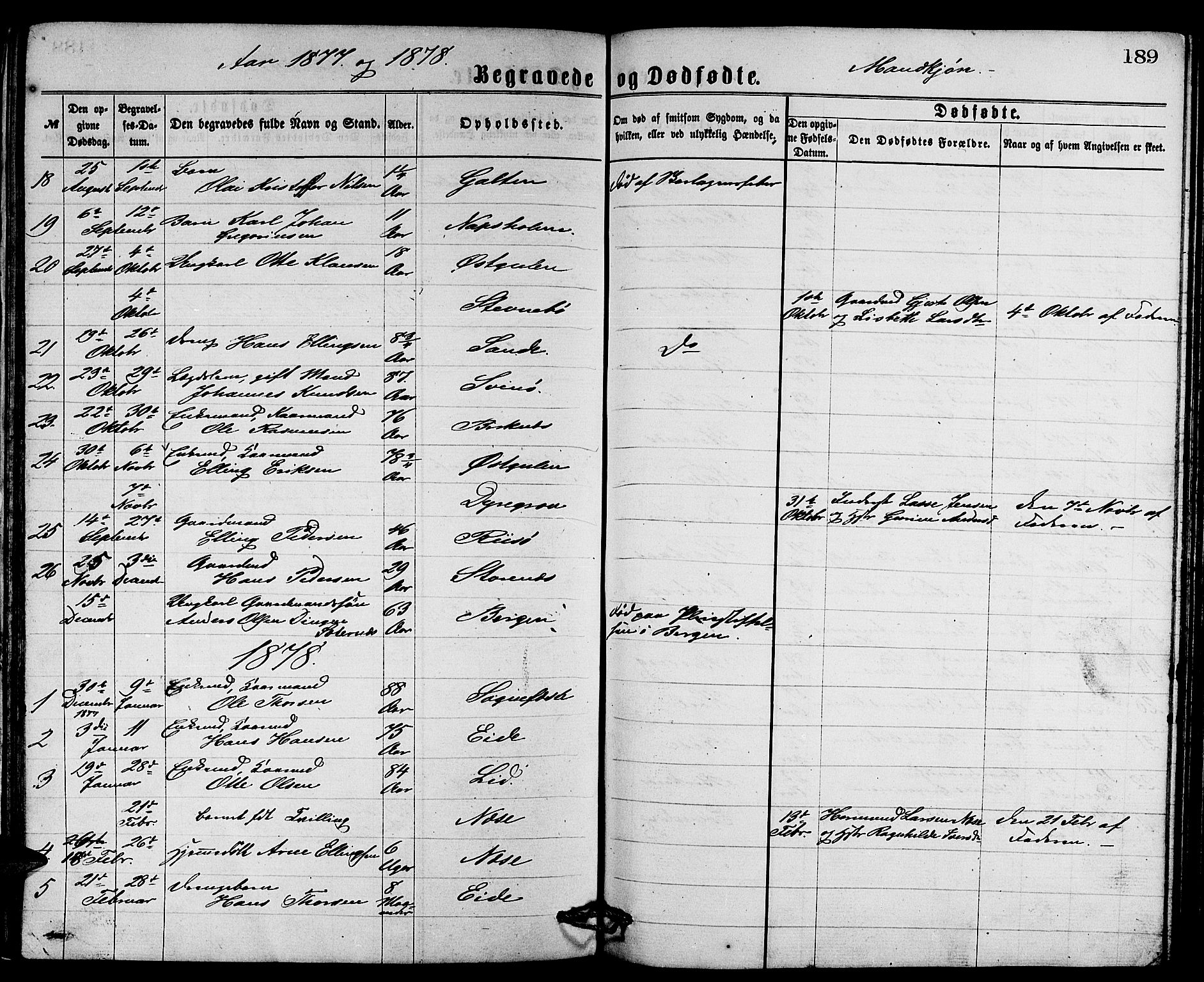 Gulen sokneprestembete, SAB/A-80201/H/Hab/Habb/L0002: Parish register (copy) no. B 2, 1867-1883, p. 189