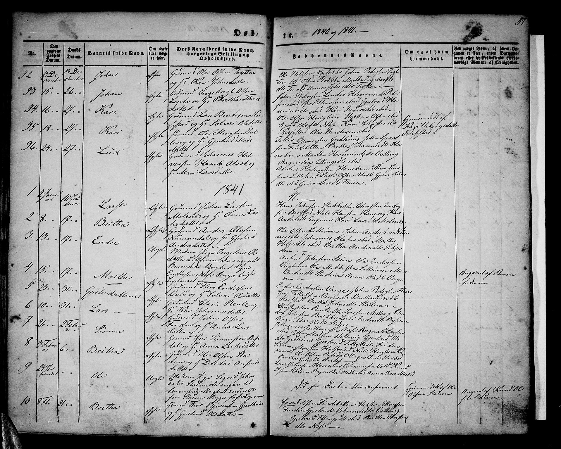 Vik sokneprestembete, SAB/A-81501: Parish register (official) no. A 7, 1831-1845, p. 57