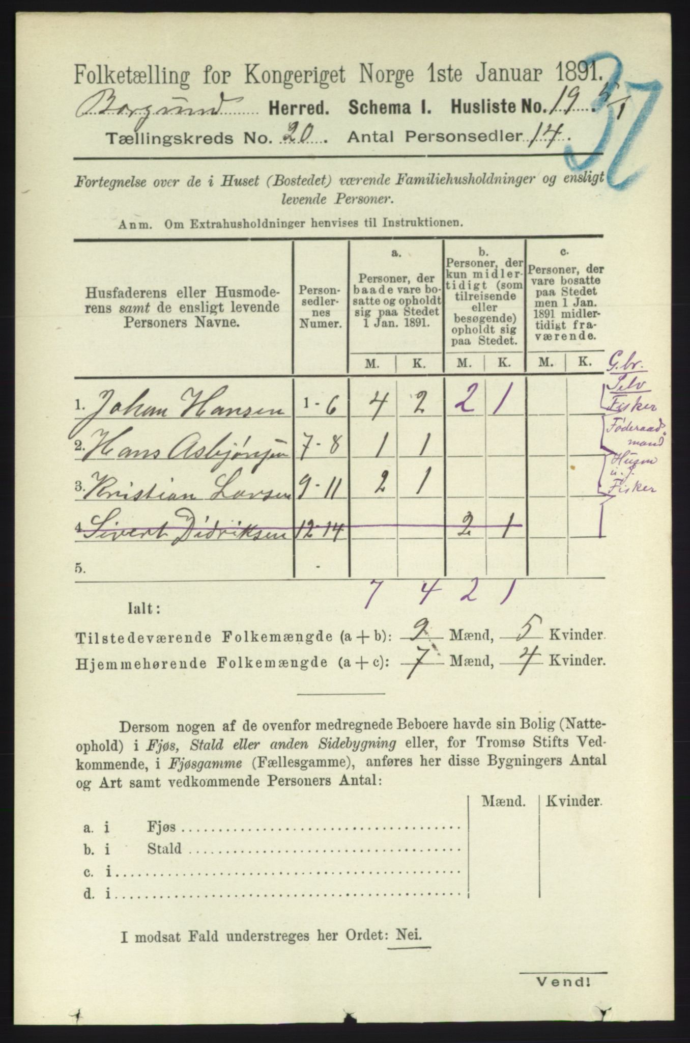 RA, 1891 census for 1531 Borgund, 1891, p. 6102