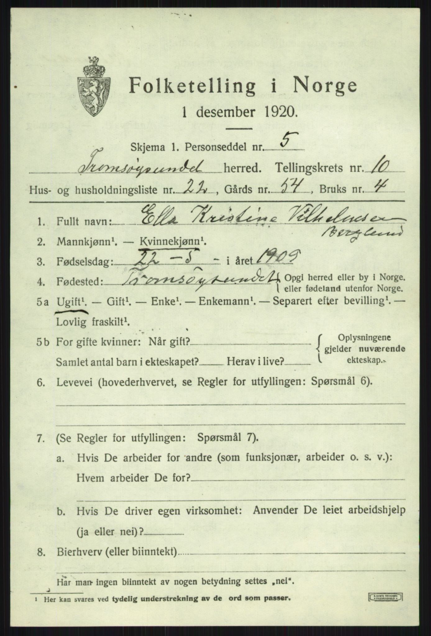 SATØ, 1920 census for Tromsøysund, 1920, p. 7232