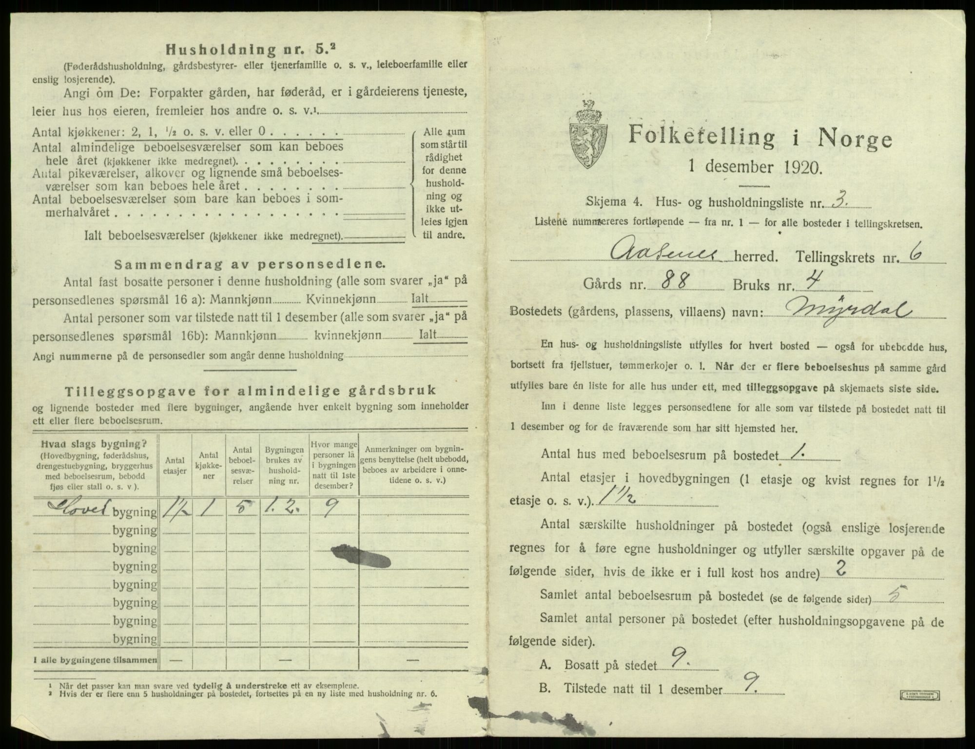 SAB, 1920 census for Åsane, 1920, p. 516