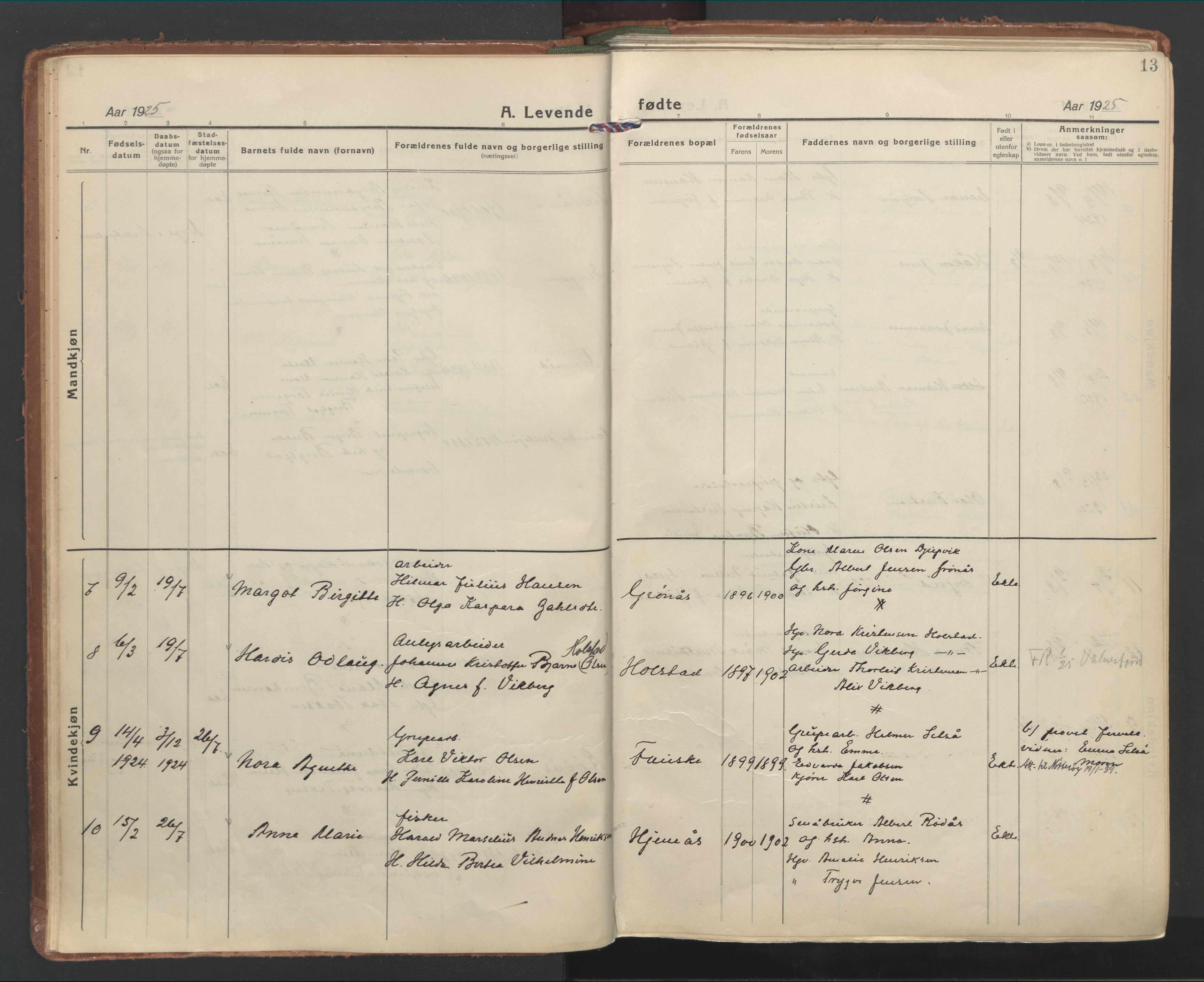 Ministerialprotokoller, klokkerbøker og fødselsregistre - Nordland, AV/SAT-A-1459/849/L0699: Parish register (official) no. 849A10, 1924-1937, p. 13