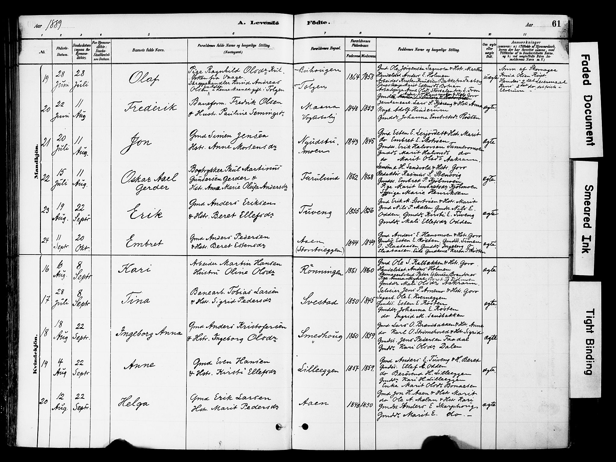 Tynset prestekontor, AV/SAH-PREST-058/H/Ha/Haa/L0022: Parish register (official) no. 22, 1880-1899, p. 61