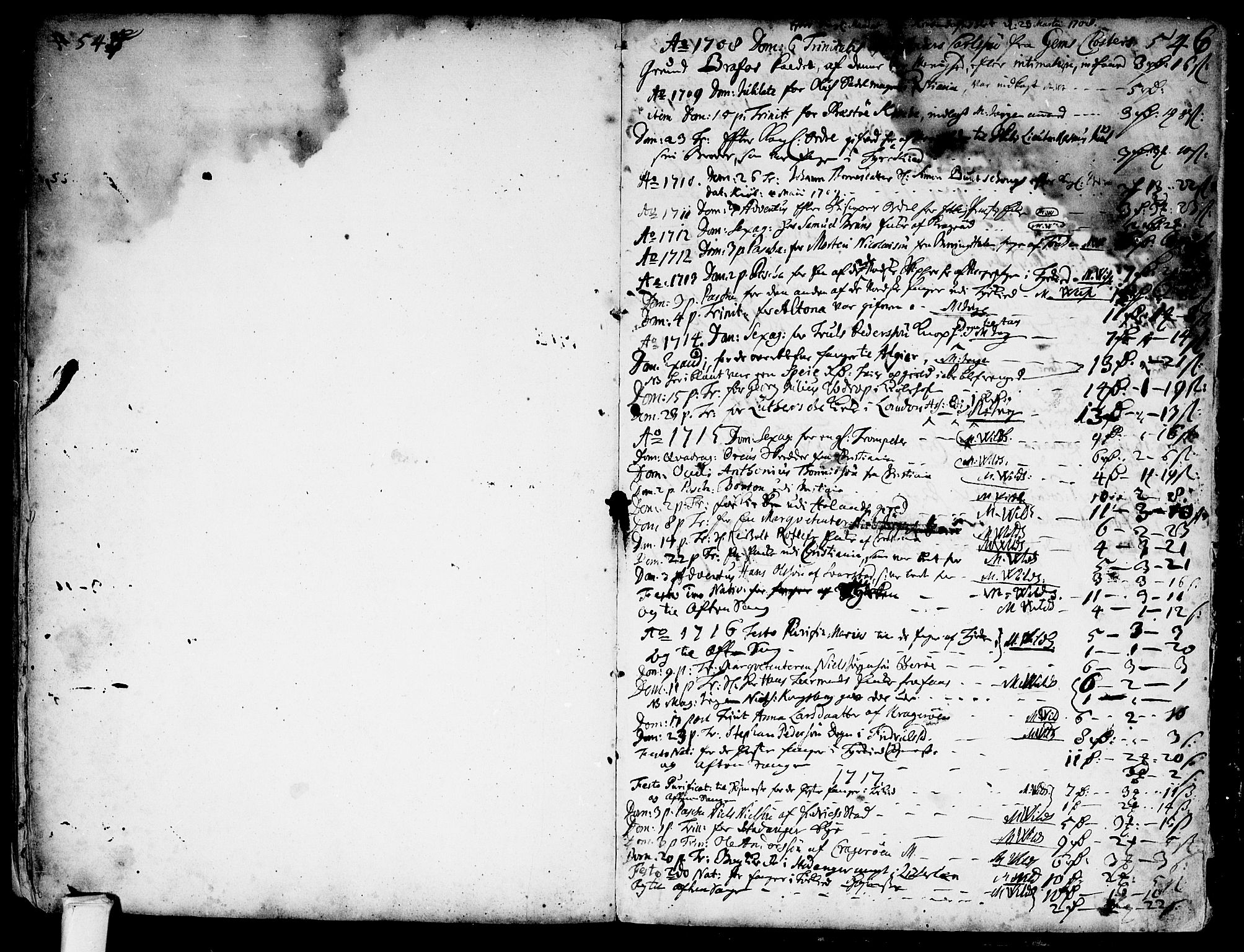 Kongsberg kirkebøker, AV/SAKO-A-22/F/Fa/L0001: Parish register (official) no. I 1, 1696-1720, p. 545-546