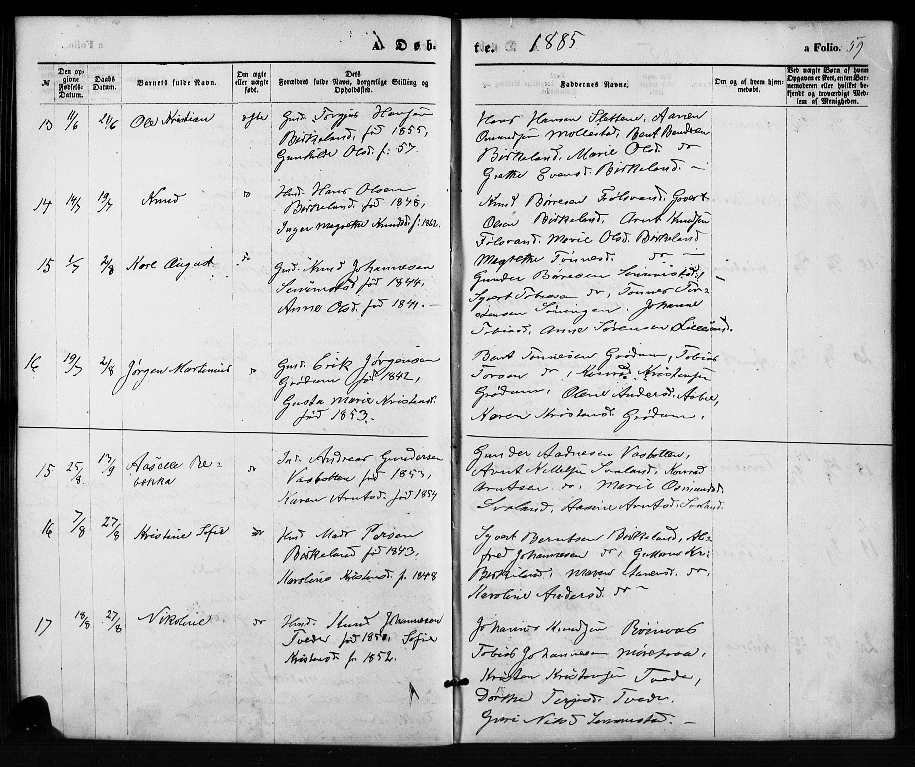 Birkenes sokneprestkontor, SAK/1111-0004/F/Fb/L0003: Parish register (copy) no. B 3, 1876-1892, p. 59