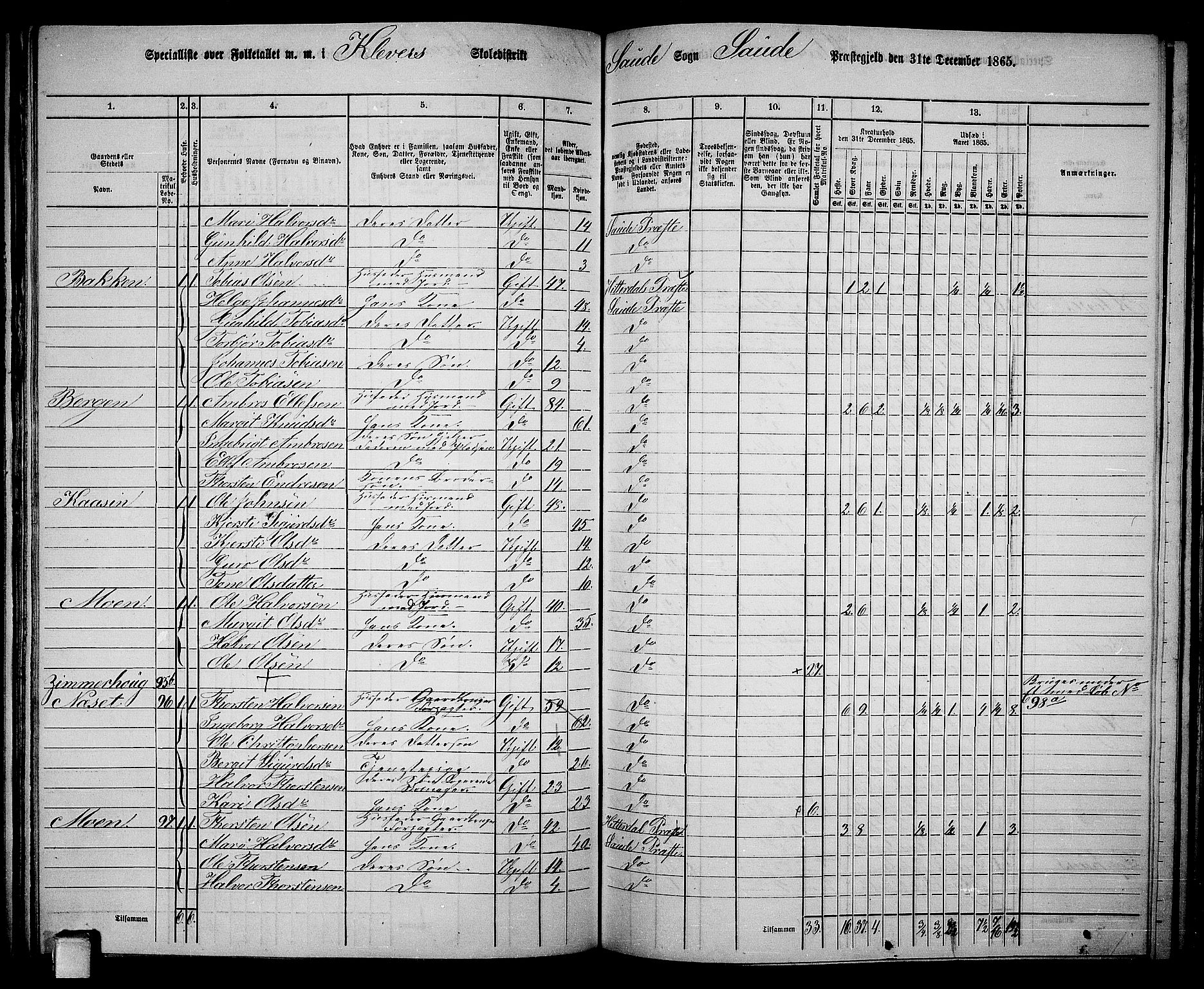 RA, 1865 census for Sauherad, 1865, p. 83