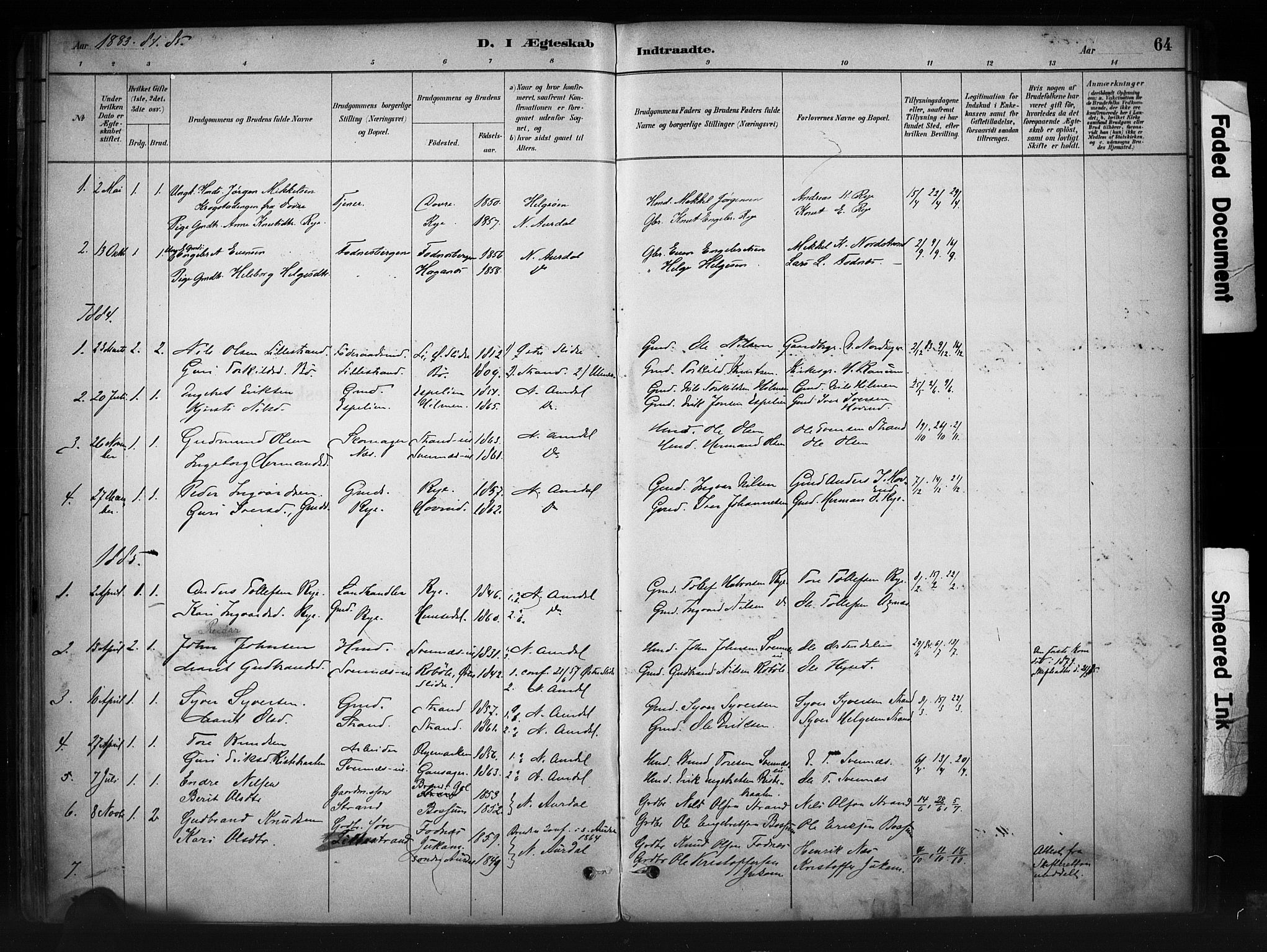 Nord-Aurdal prestekontor, SAH/PREST-132/H/Ha/Haa/L0010: Parish register (official) no. 10, 1883-1896, p. 64