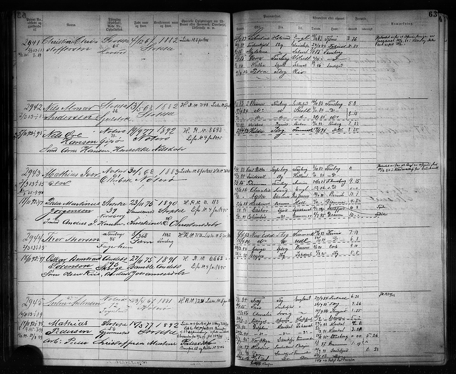 Tønsberg innrulleringskontor, AV/SAKO-A-786/F/Fb/L0007: Annotasjonsrulle Patent nr. 2636-5150, 1881-1892, p. 64