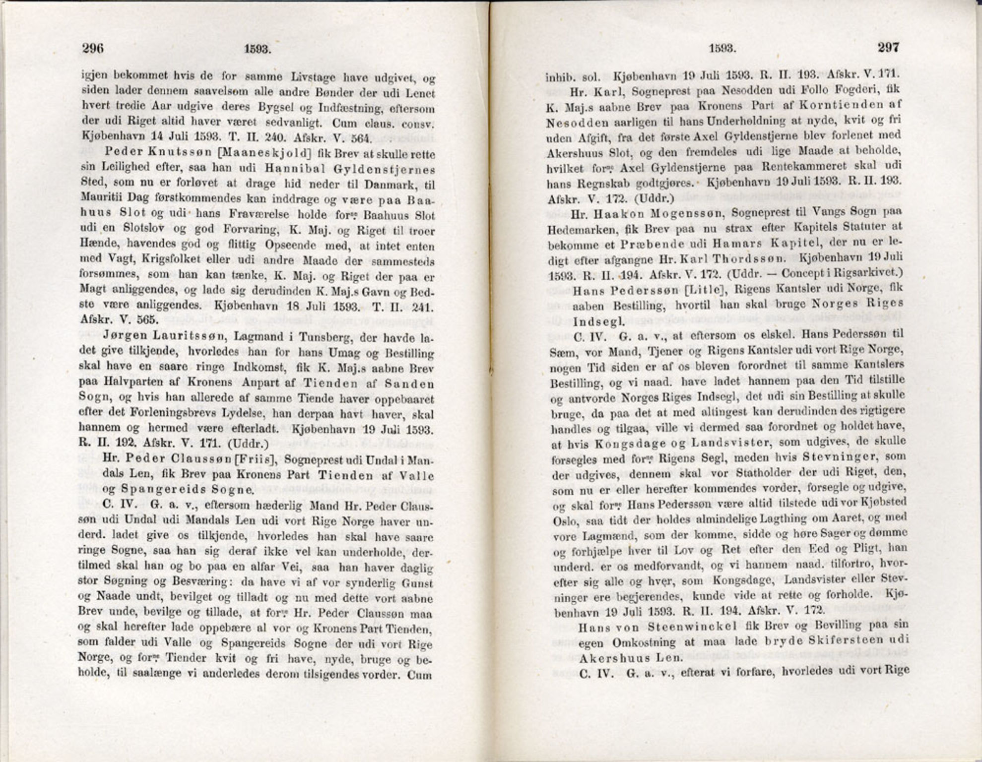 Publikasjoner utgitt av Det Norske Historiske Kildeskriftfond, PUBL/-/-/-: Norske Rigs-Registranter, bind 3, 1588-1602, p. 296-297