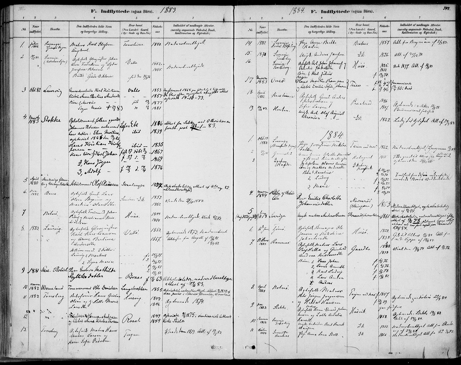 Sem kirkebøker, AV/SAKO-A-5/F/Fb/L0004: Parish register (official) no. II 4, 1878-1891, p. 343