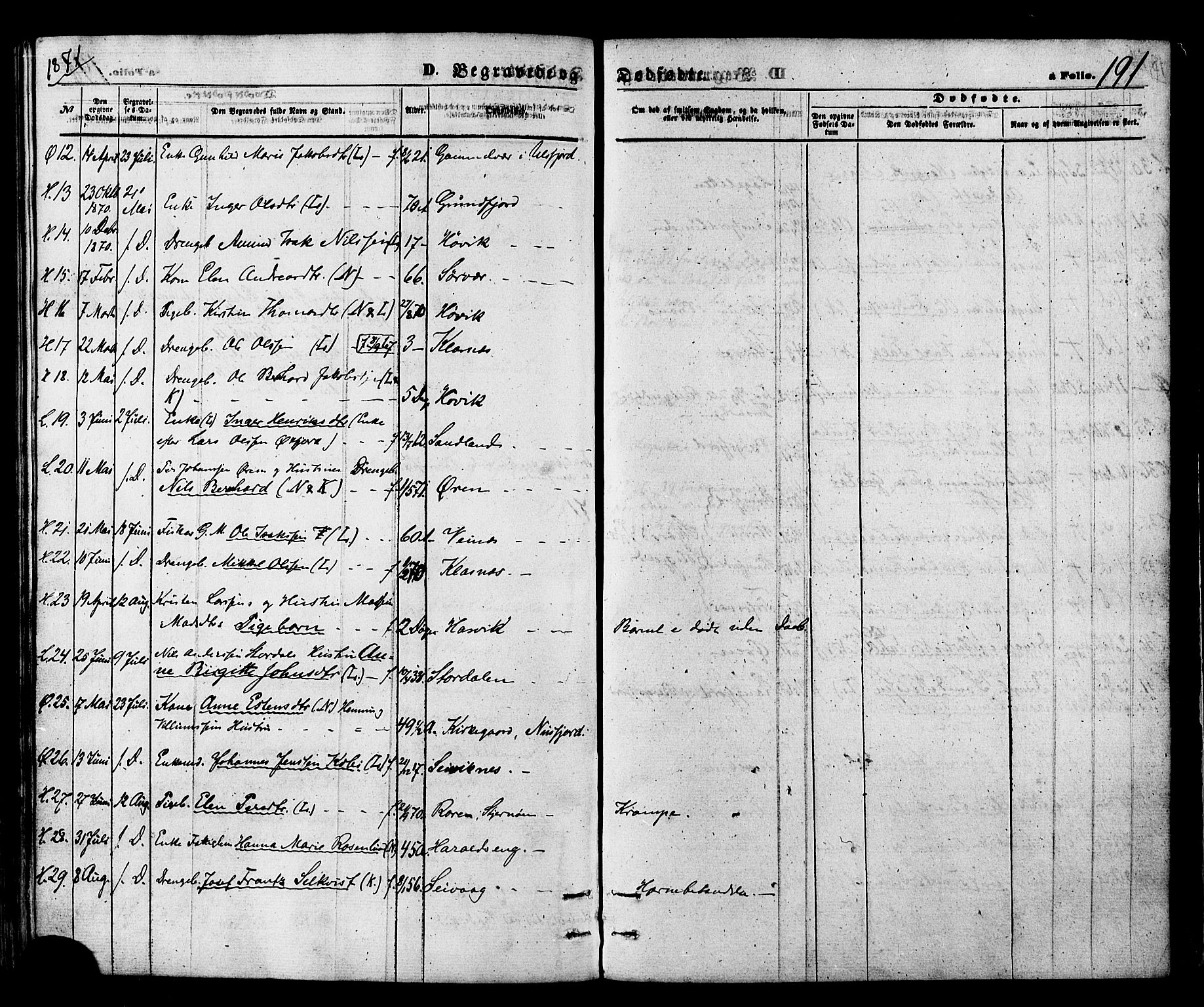 Loppa sokneprestkontor, SATØ/S-1339/H/Ha/L0005kirke: Parish register (official) no. 5, 1869-1878, p. 191