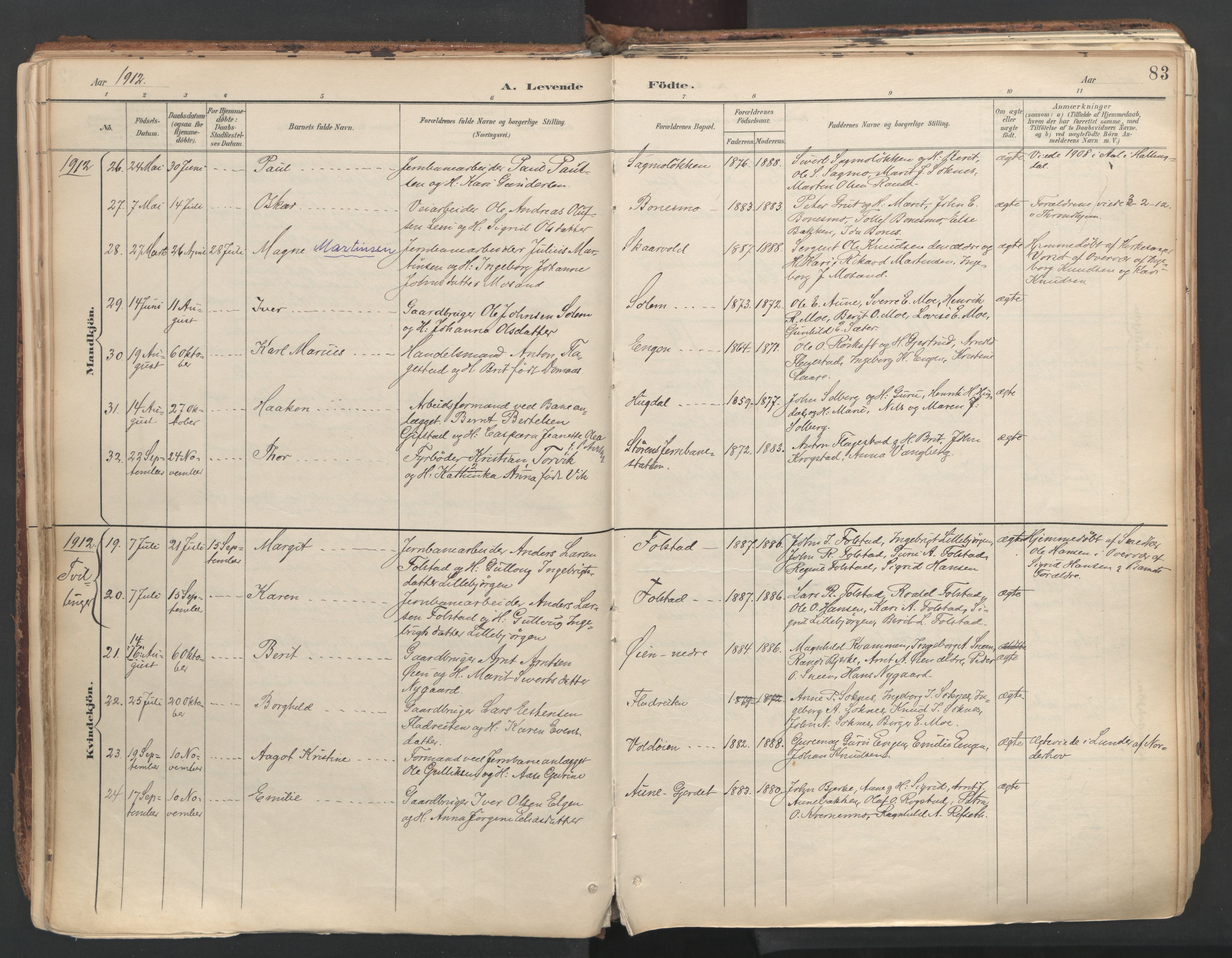 Ministerialprotokoller, klokkerbøker og fødselsregistre - Sør-Trøndelag, AV/SAT-A-1456/687/L1004: Parish register (official) no. 687A10, 1891-1923, p. 83