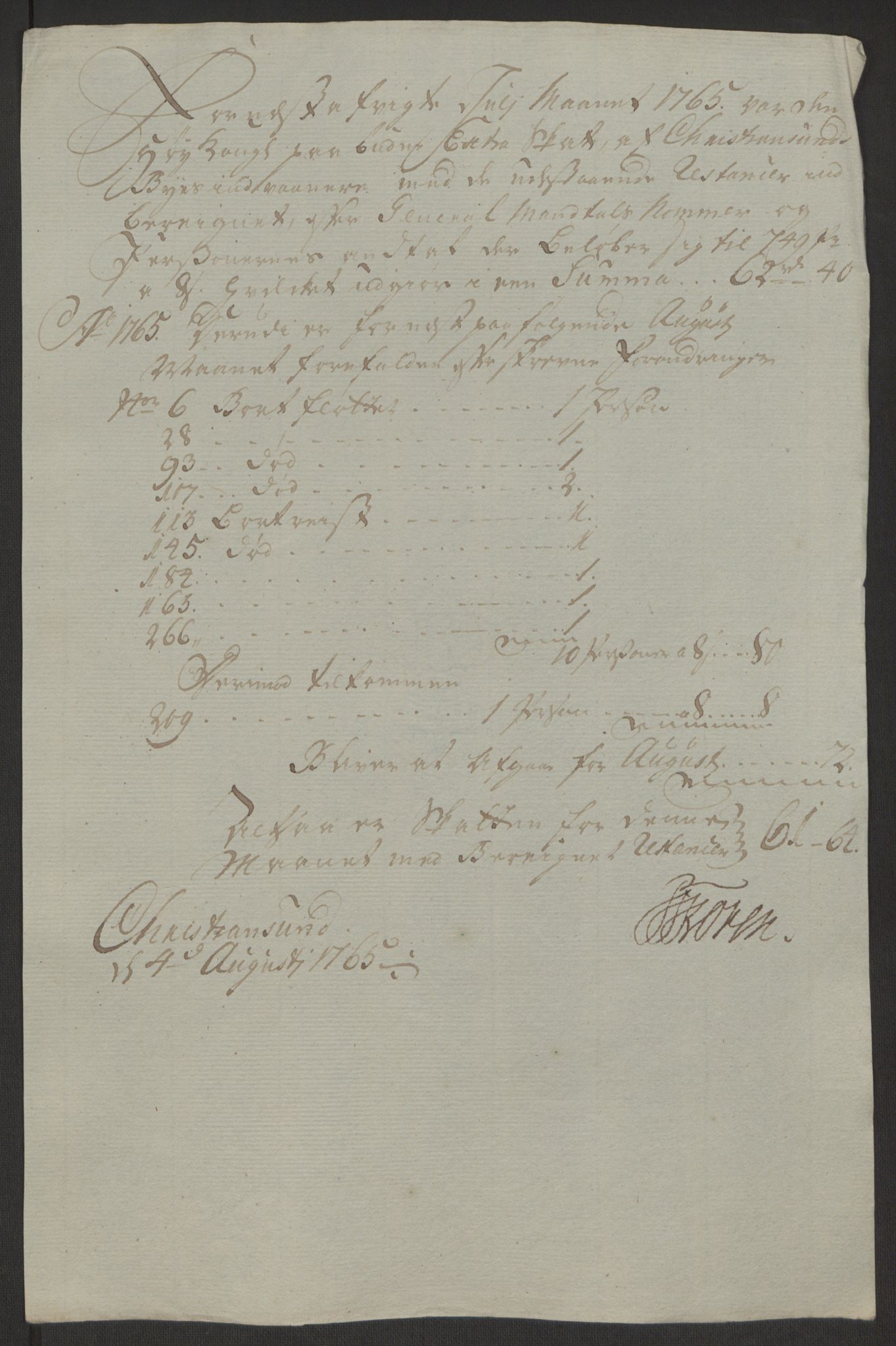 Rentekammeret inntil 1814, Reviderte regnskaper, Byregnskaper, AV/RA-EA-4066/R/Rr/L0495/0004: [R1] Kontribusjonsregnskap / Ekstraskatt, 1762-1772, p. 65