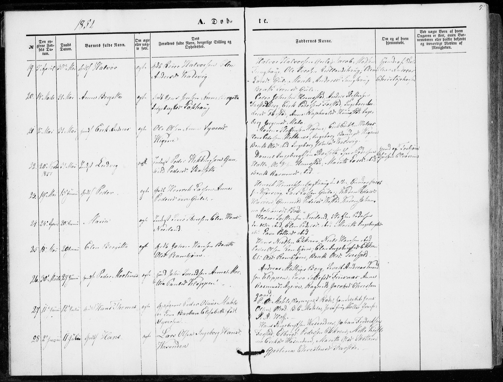 Ministerialprotokoller, klokkerbøker og fødselsregistre - Møre og Romsdal, AV/SAT-A-1454/566/L0767: Parish register (official) no. 566A06, 1852-1868, p. 5