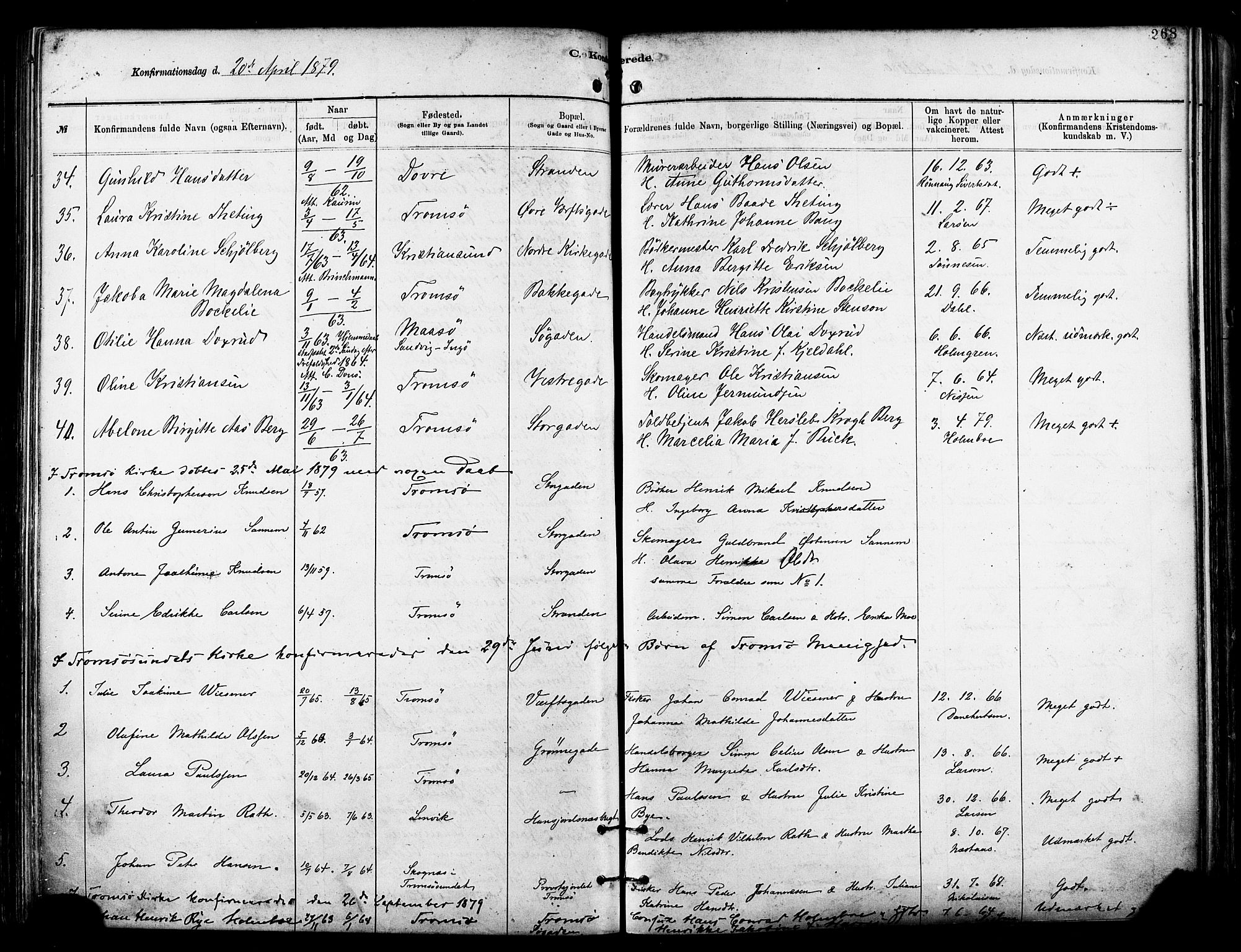 Tromsø sokneprestkontor/stiftsprosti/domprosti, SATØ/S-1343/G/Ga/L0014kirke: Parish register (official) no. 14, 1878-1888, p. 268