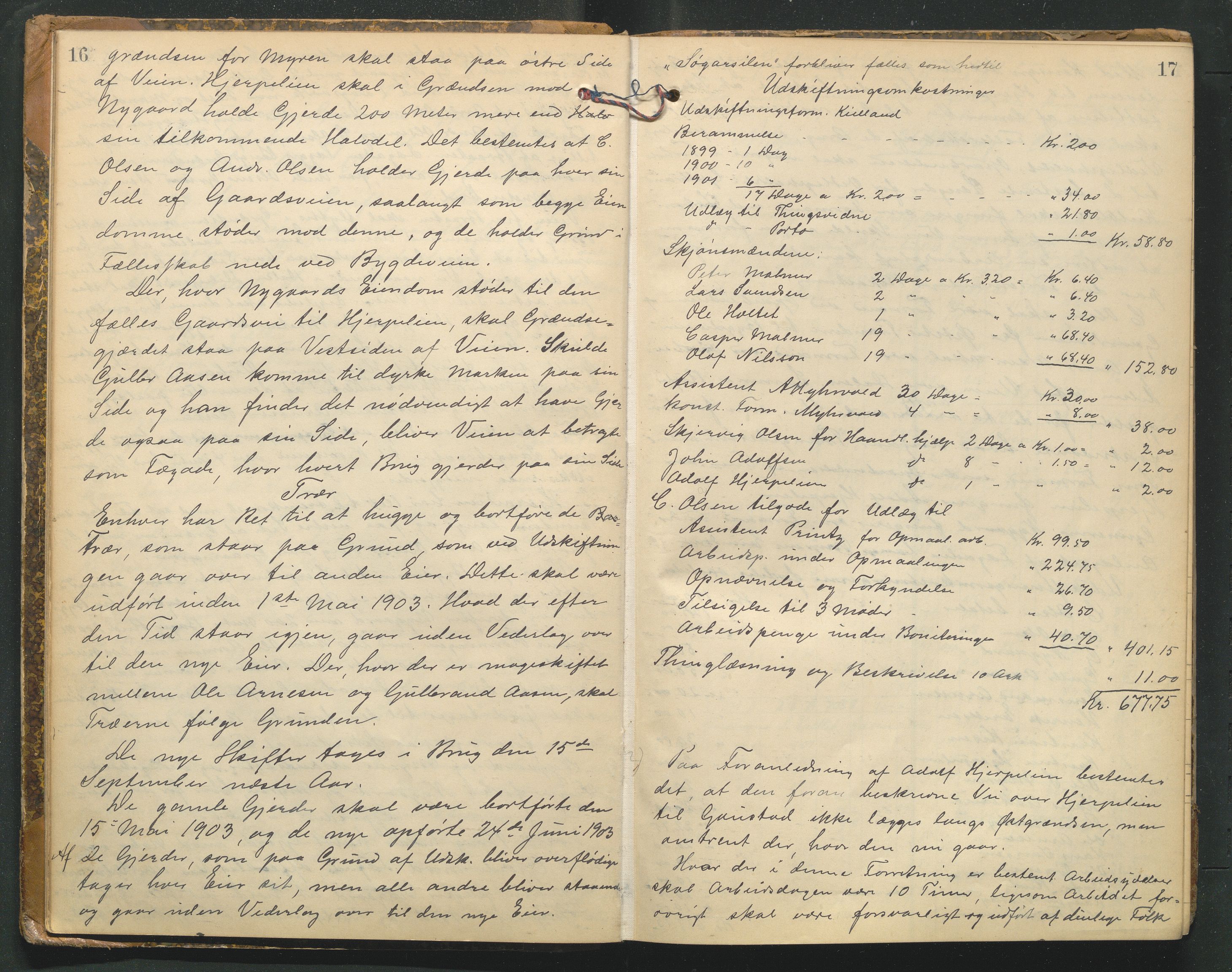 Hedmark og Østerdal jordskifterett, AV/SAH-JORDSKIFTEH-002/G/Ga/L0003/0001: Rettsbøker / Rettsbok - K, 1901-1913, p. 16-17