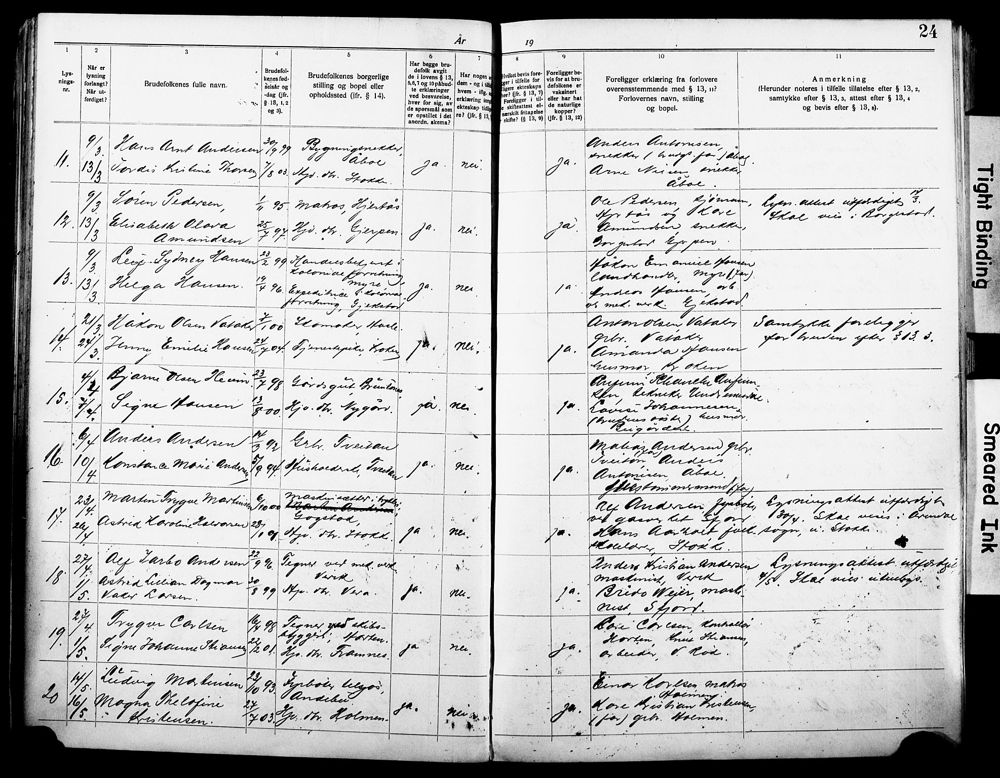 Sandar kirkebøker, SAKO/A-243/H/Ha/L0005: Banns register no. 5, 1919-1931, p. 24