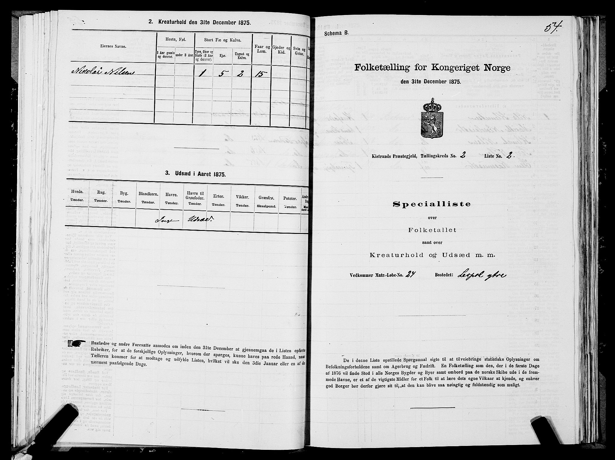 SATØ, 1875 census for 2020P Kistrand, 1875, p. 1054