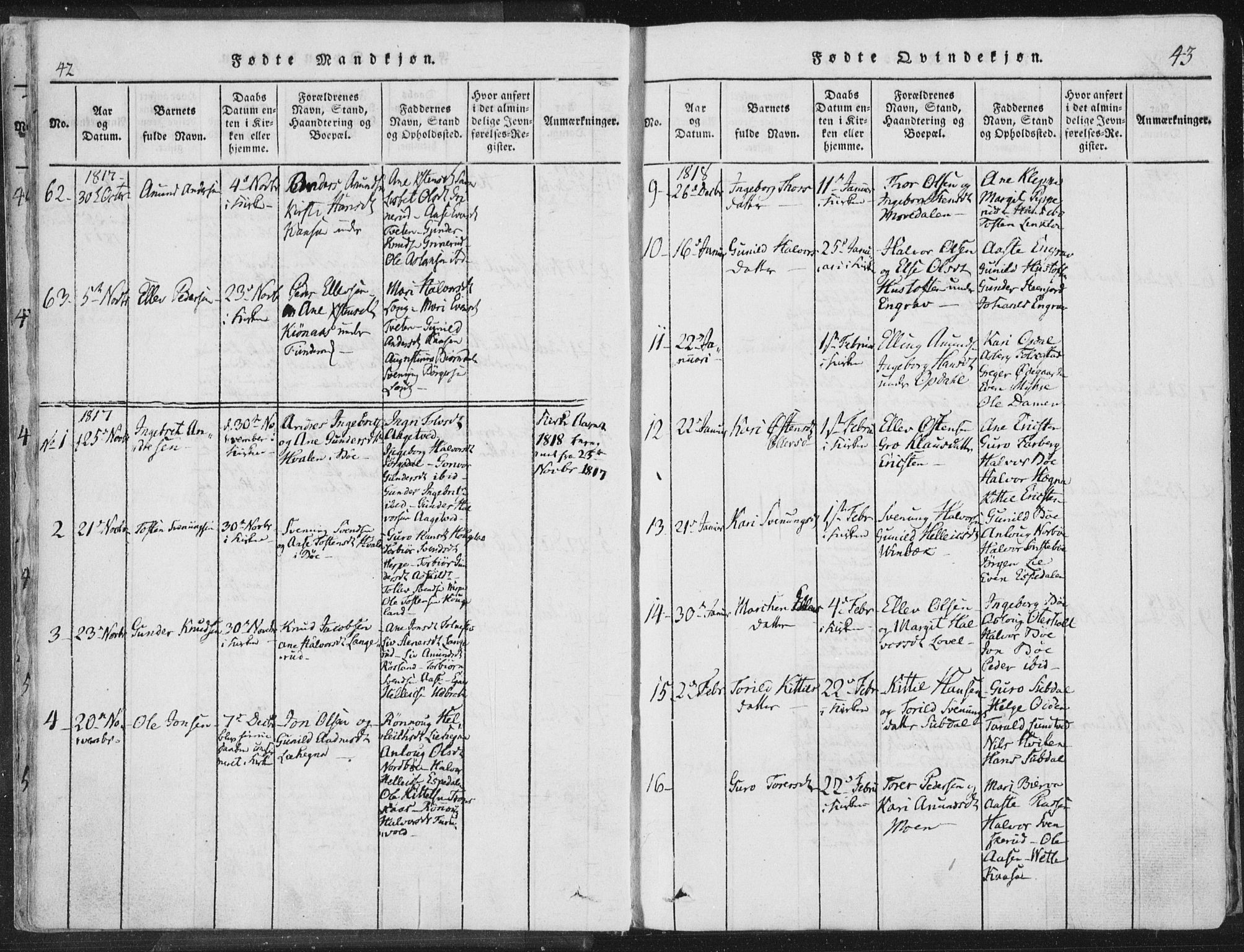 Bø kirkebøker, SAKO/A-257/F/Fa/L0006: Parish register (official) no. 6, 1815-1831, p. 42-43