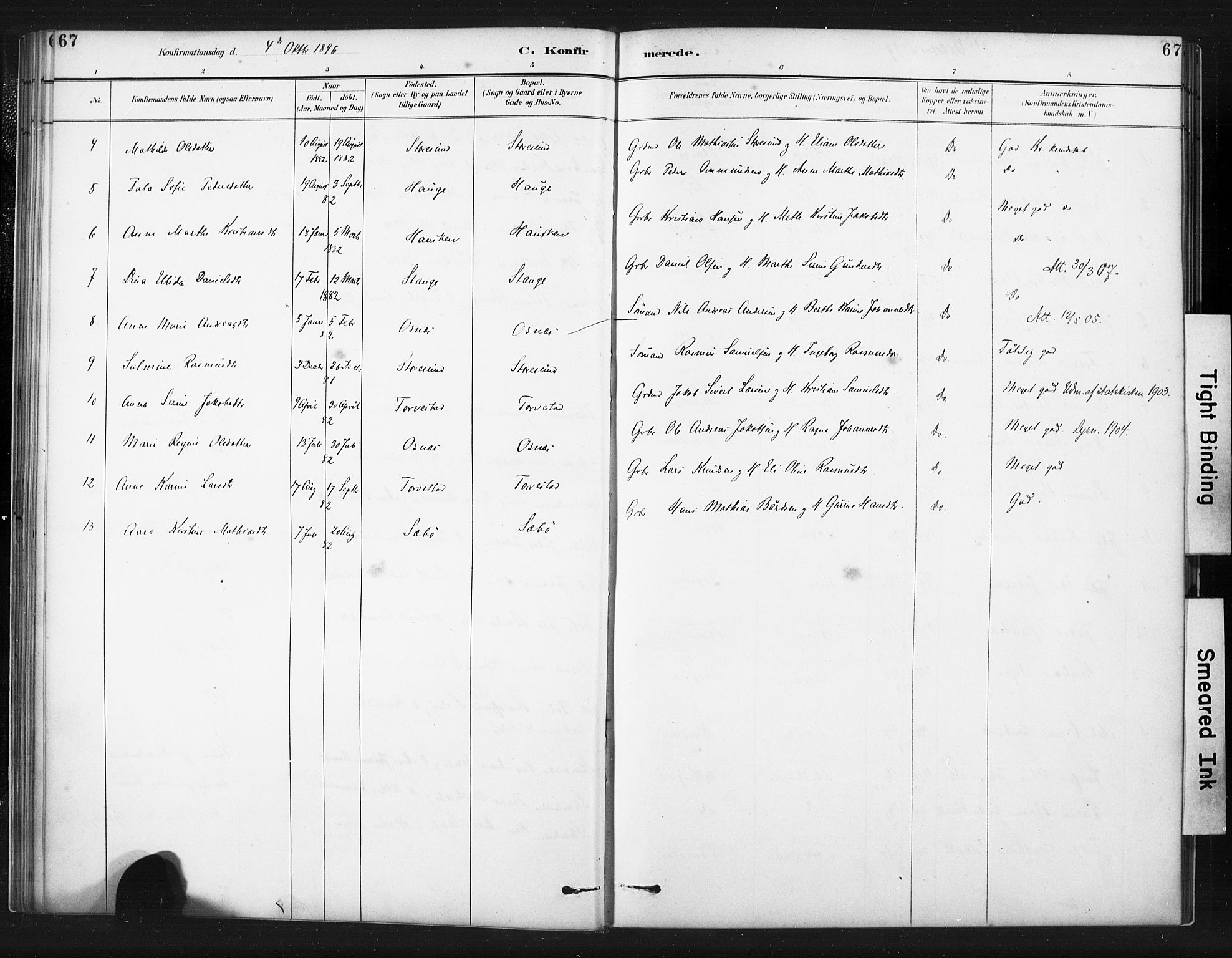 Torvastad sokneprestkontor, AV/SAST-A -101857/H/Ha/Haa/L0015: Parish register (official) no. A 14, 1888-1899, p. 67