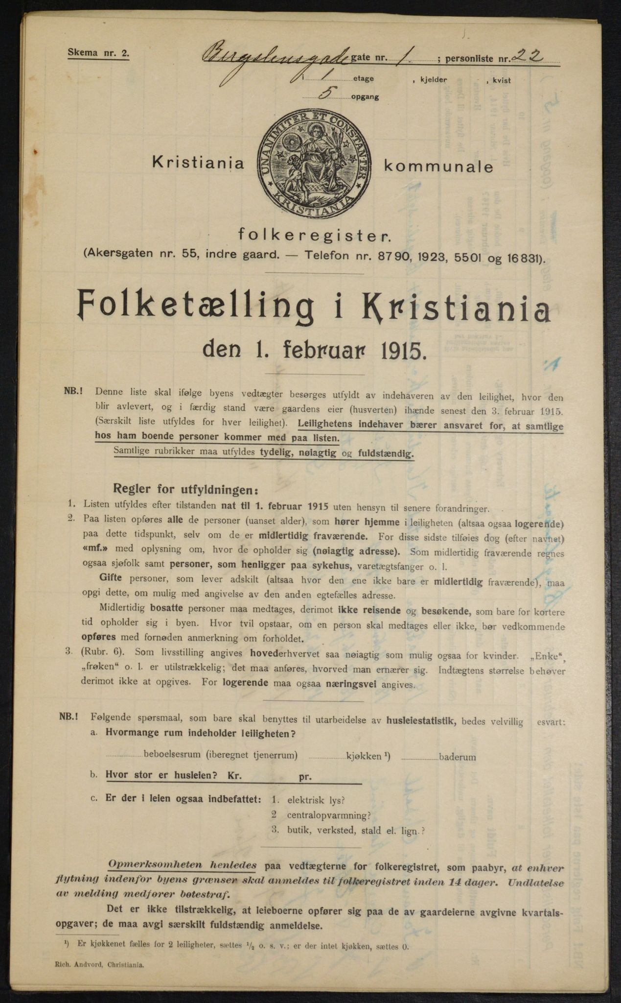 OBA, Municipal Census 1915 for Kristiania, 1915, p. 4062