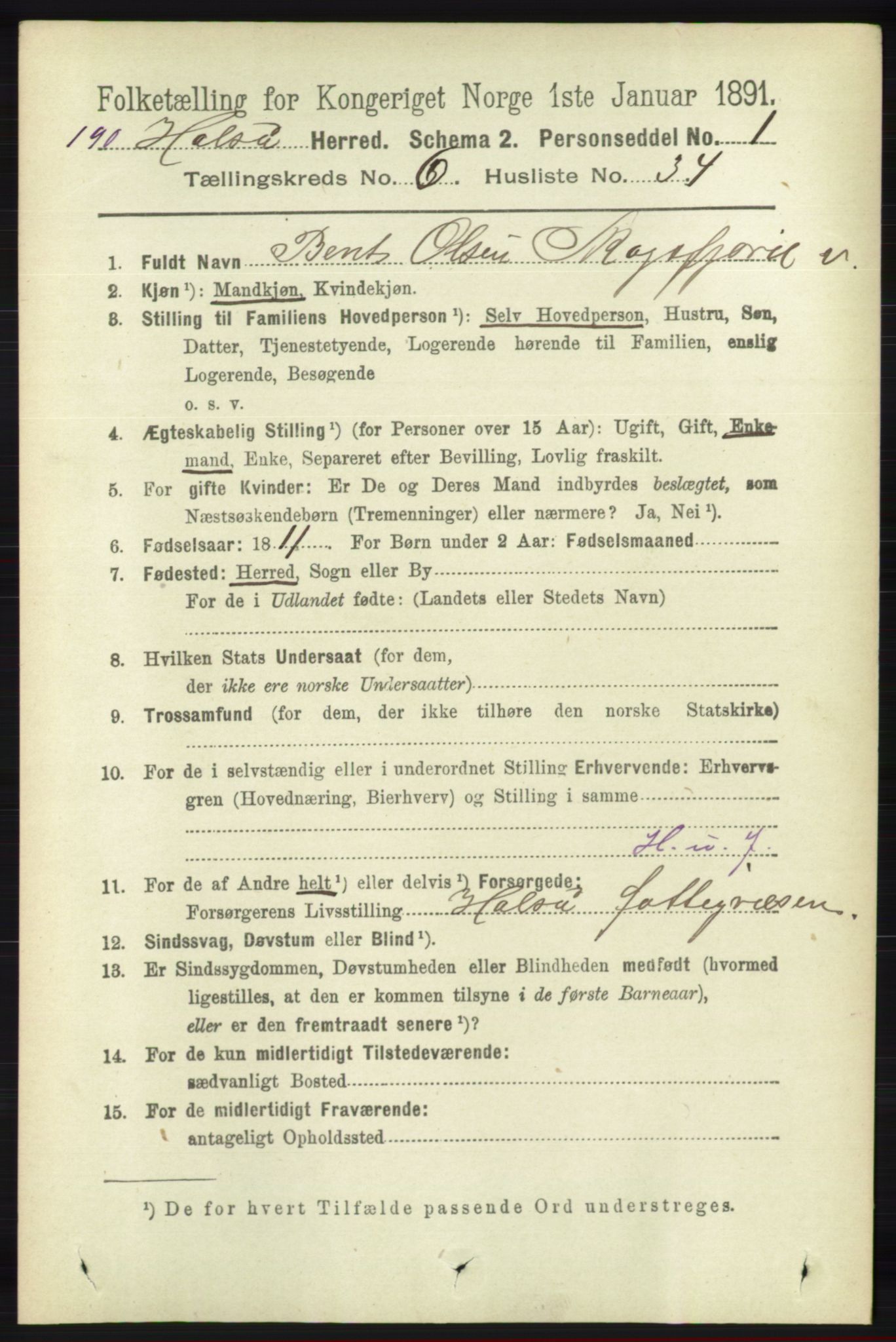 RA, 1891 census for 1019 Halse og Harkmark, 1891, p. 2549