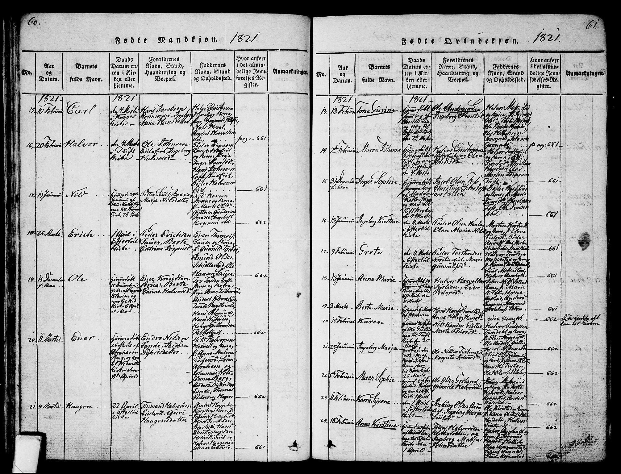 Sandsvær kirkebøker, AV/SAKO-A-244/G/Ga/L0003: Parish register (copy) no. I 3, 1817-1839, p. 60-61