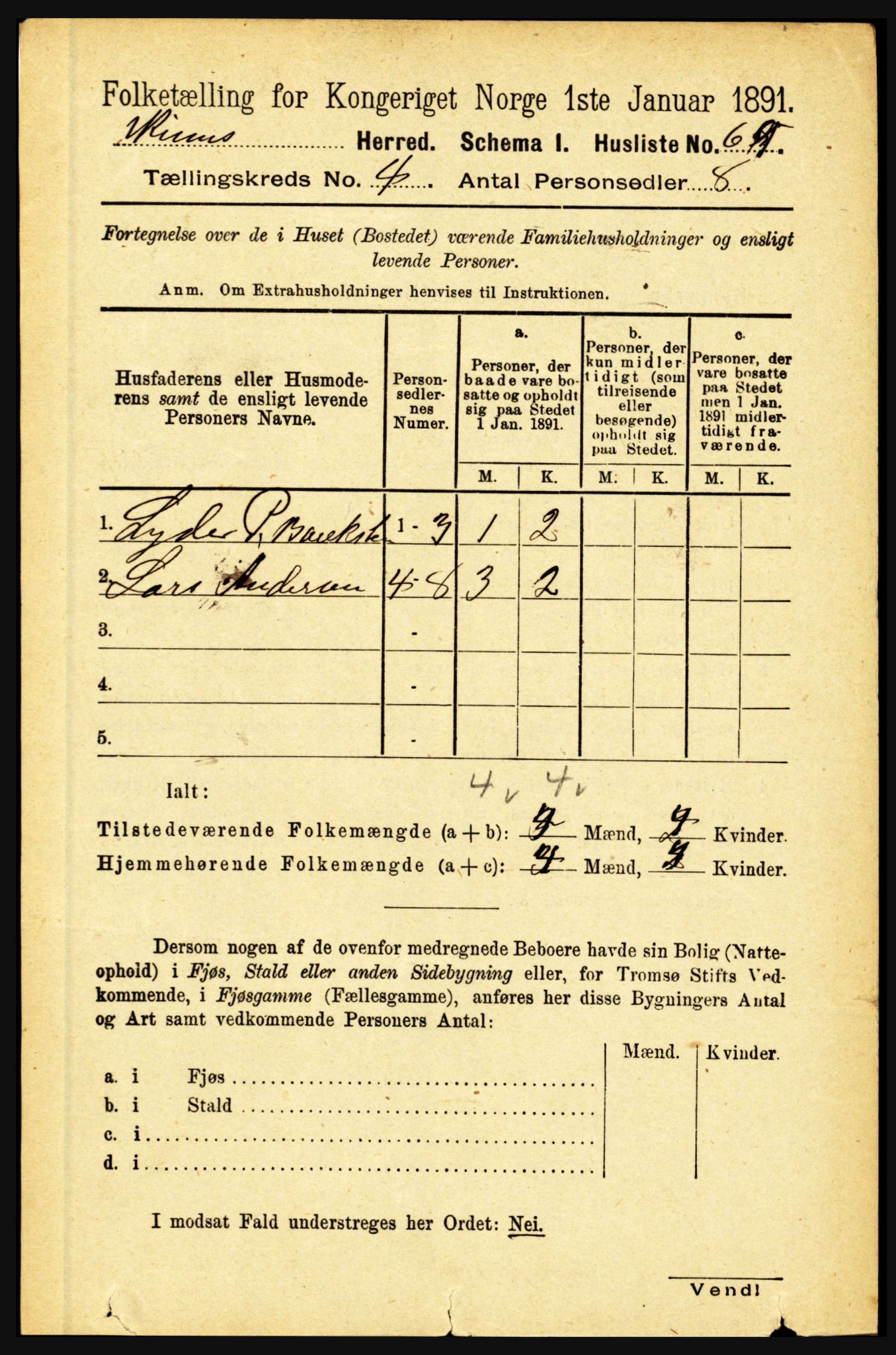 RA, 1891 census for 1437 Kinn, 1891, p. 1324