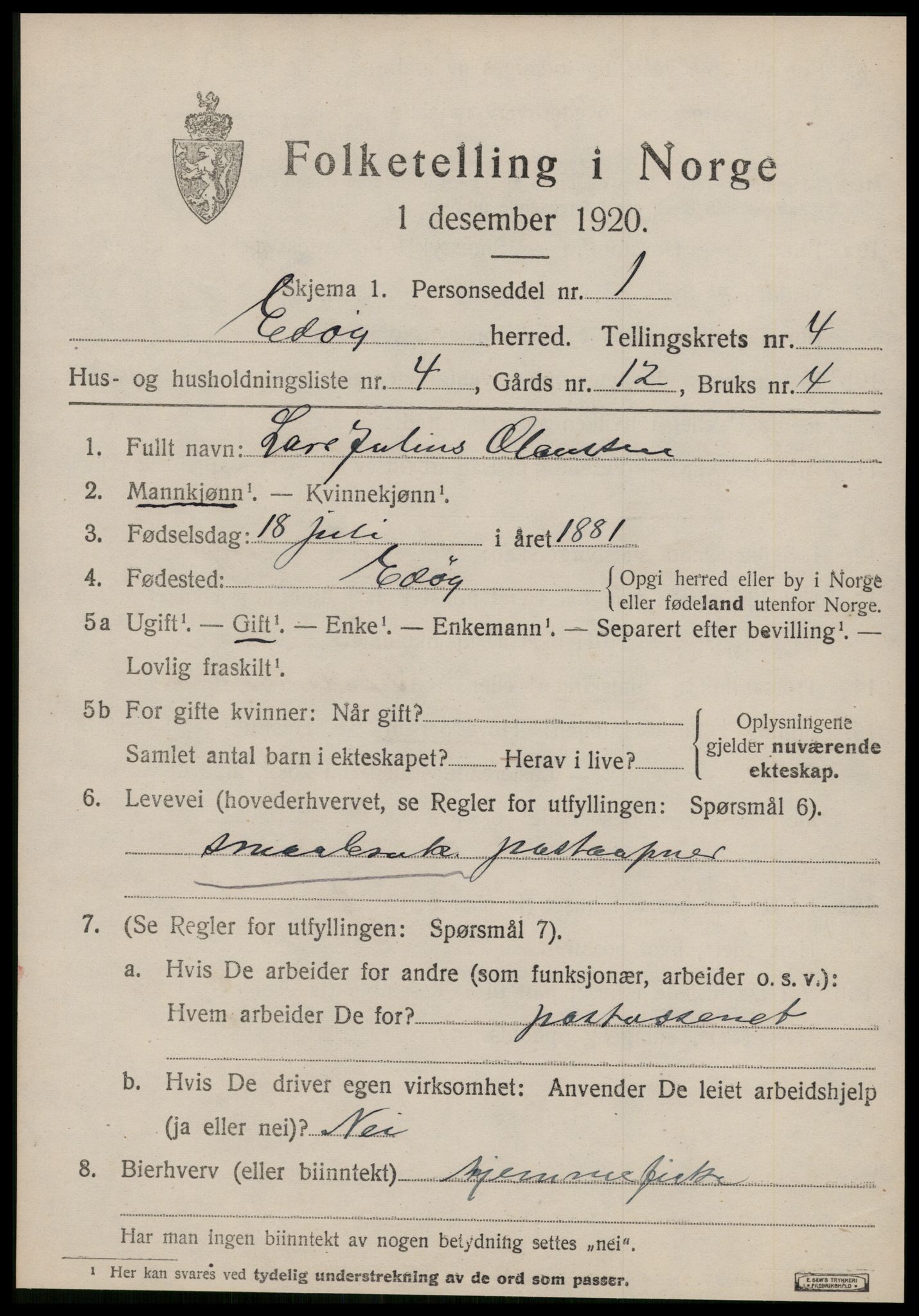 SAT, 1920 census for Edøy, 1920, p. 1350