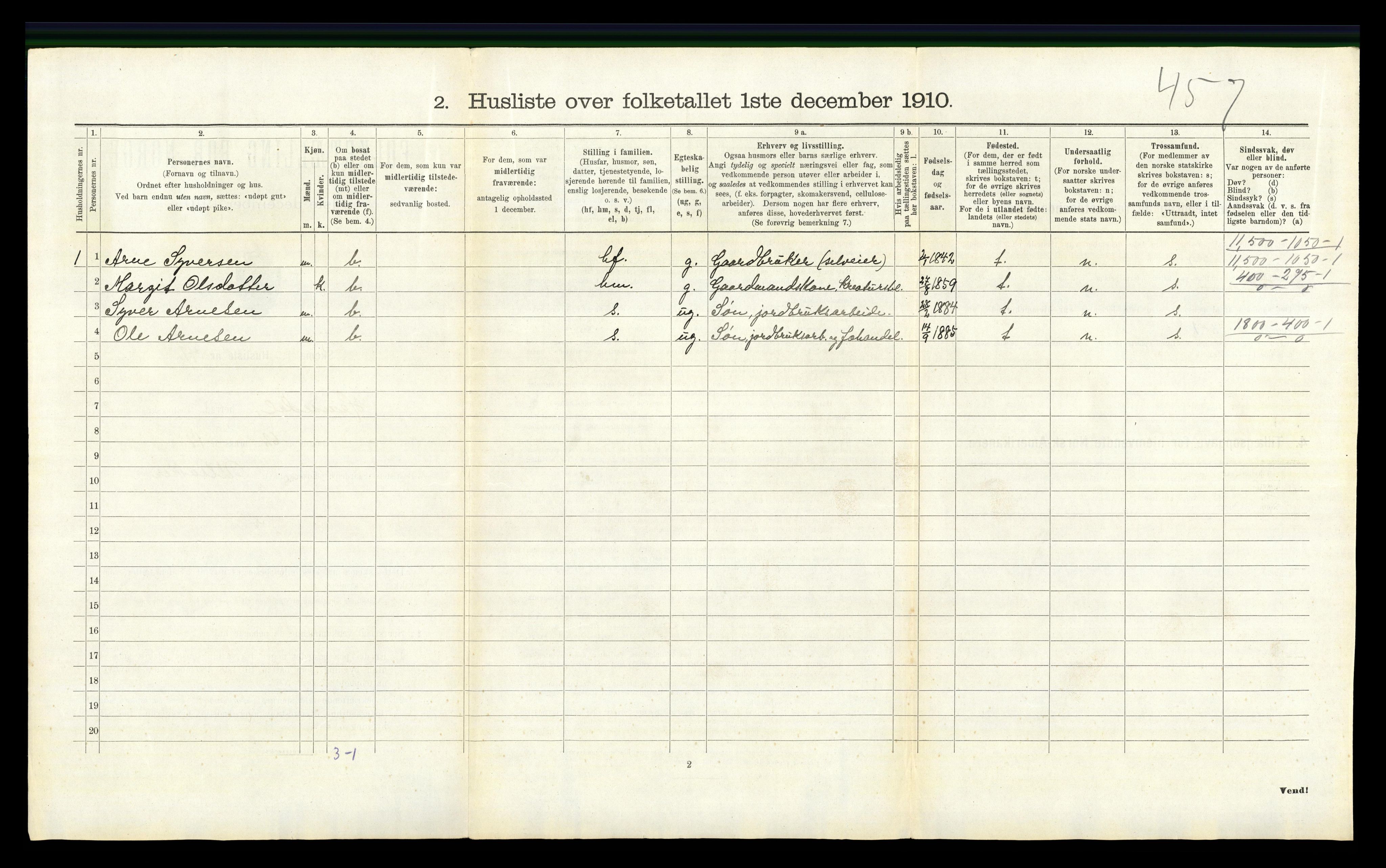 RA, 1910 census for Hemsedal, 1910, p. 199