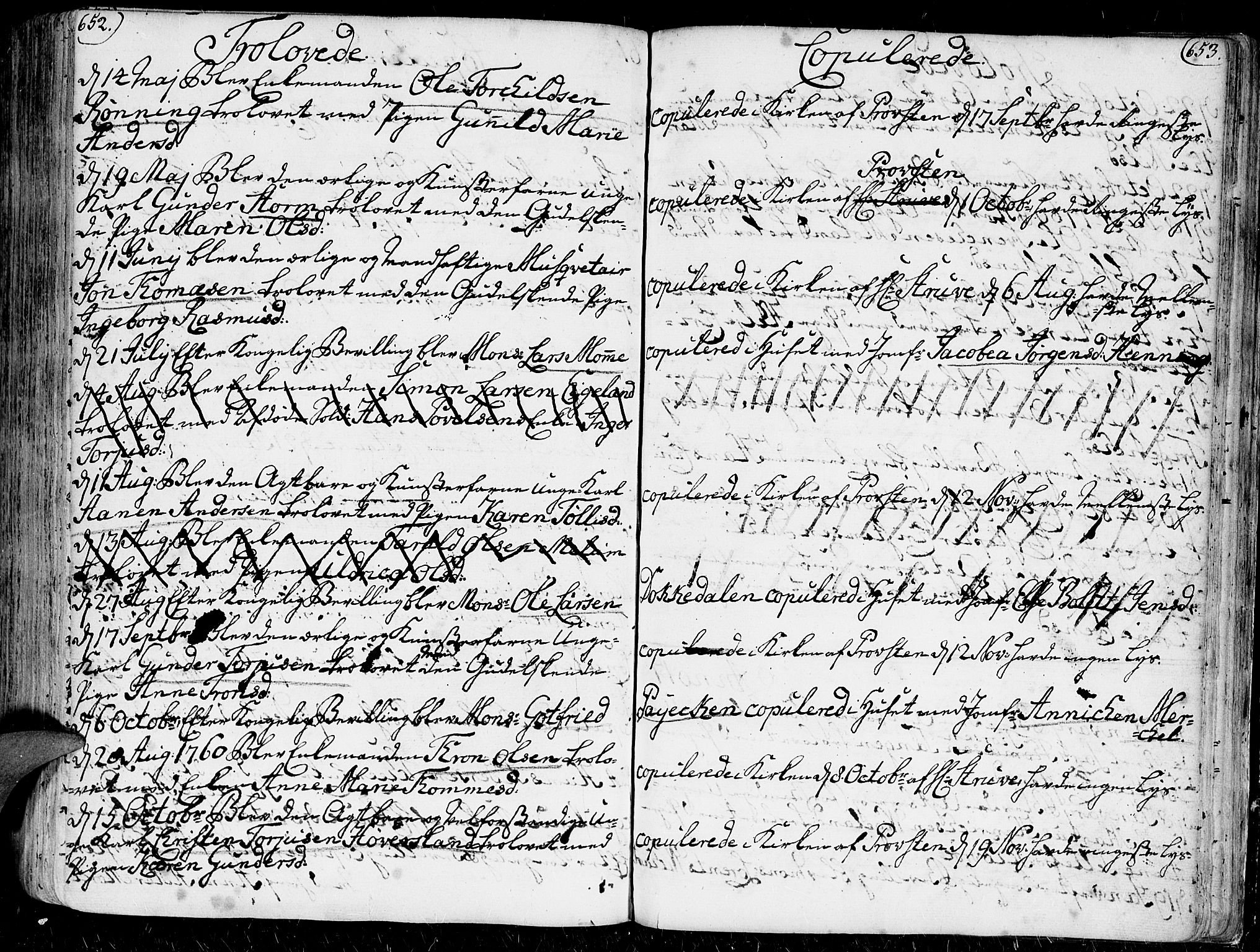 Kristiansand domprosti, AV/SAK-1112-0006/F/Fa/L0001: Parish register (official) no. A 1, 1734-1793, p. 652-653