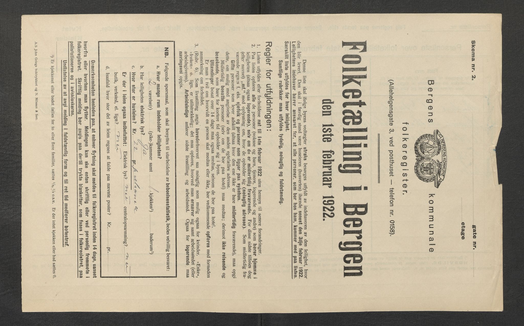 SAB, Municipal Census 1922 for Bergen, 1922, p. 23326