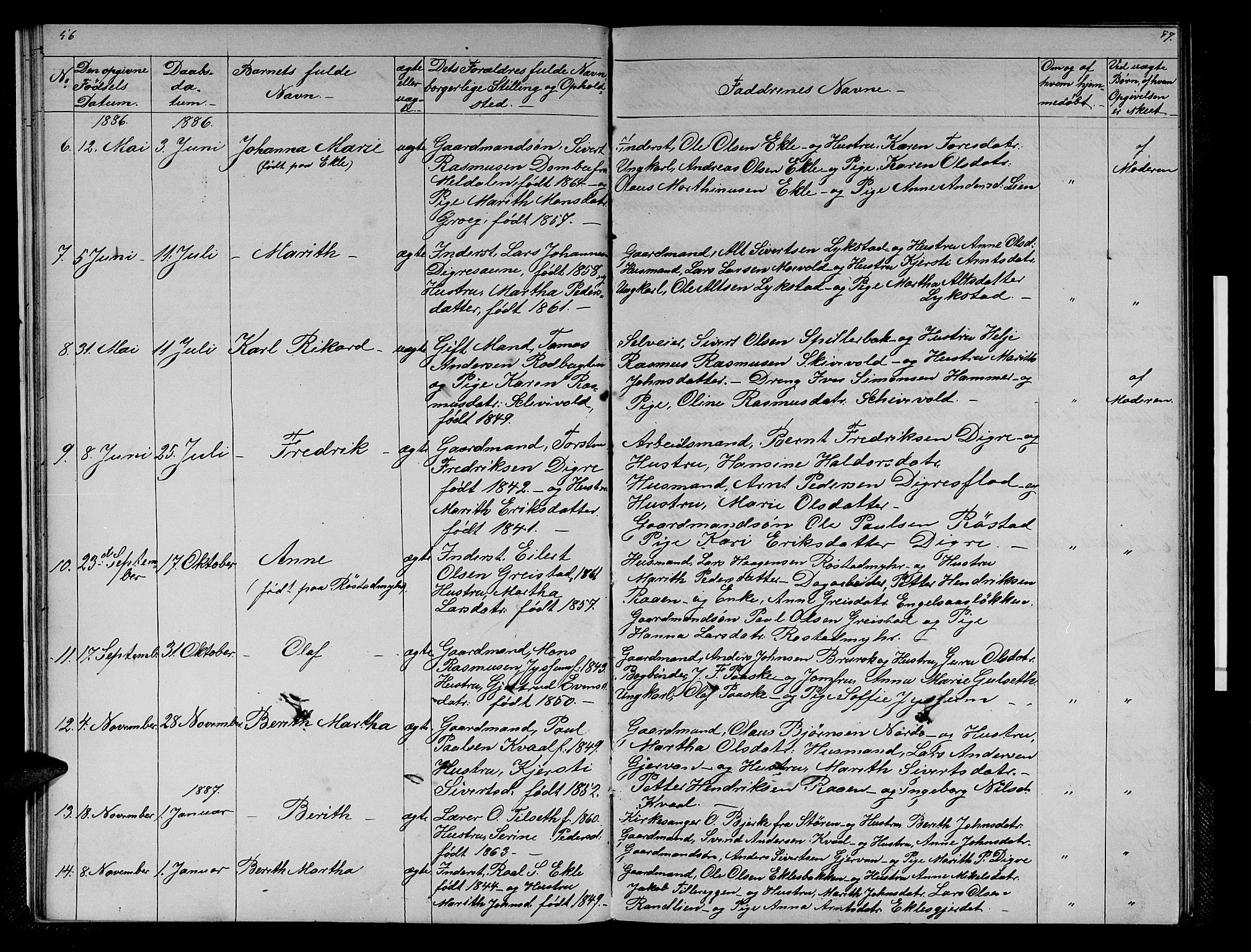 Ministerialprotokoller, klokkerbøker og fødselsregistre - Sør-Trøndelag, SAT/A-1456/608/L0340: Parish register (copy) no. 608C06, 1864-1889, p. 56-57