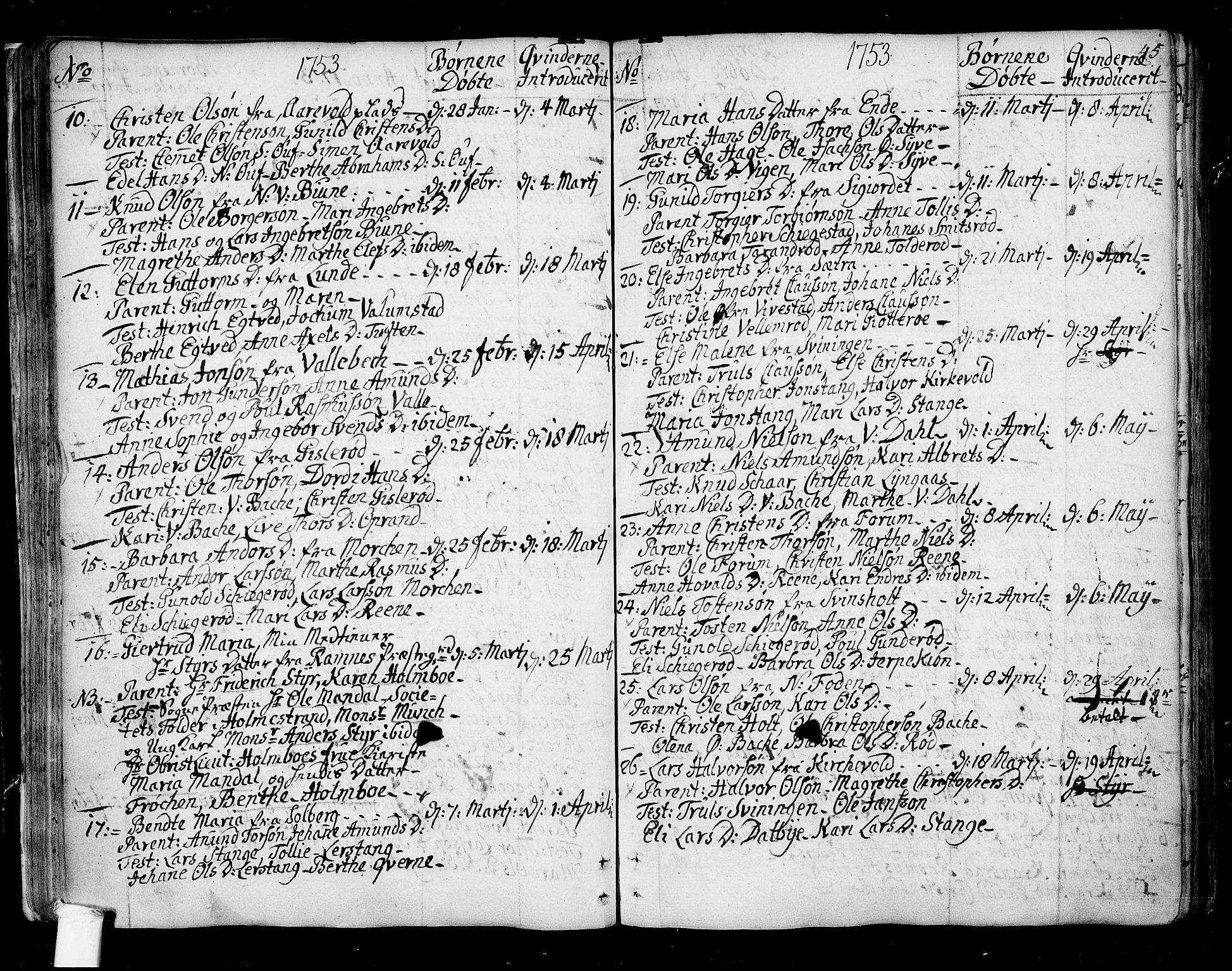 Ramnes kirkebøker, AV/SAKO-A-314/F/Fa/L0001: Parish register (official) no. I 1, 1732-1774, p. 45