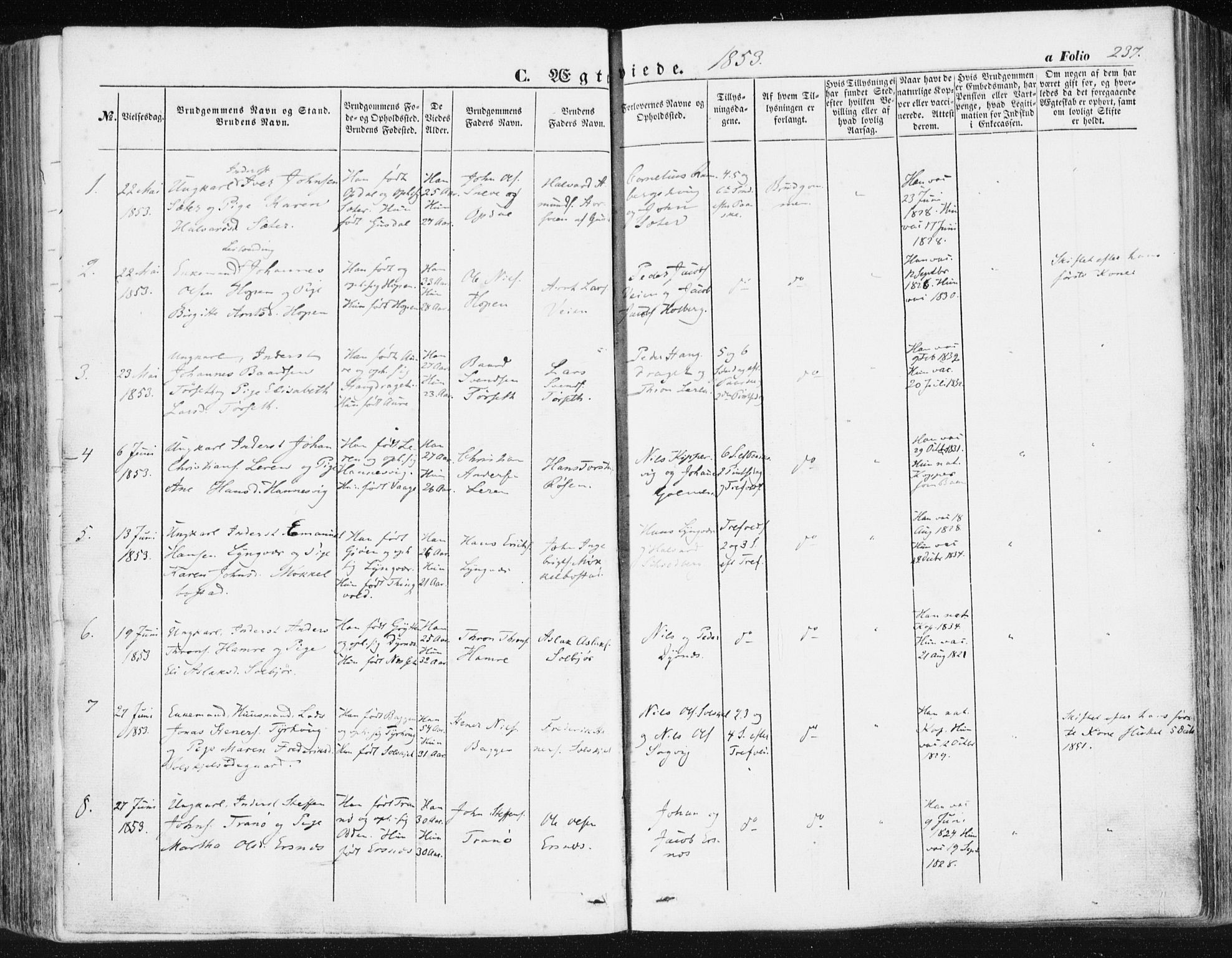 Ministerialprotokoller, klokkerbøker og fødselsregistre - Møre og Romsdal, AV/SAT-A-1454/581/L0937: Parish register (official) no. 581A05, 1853-1872, p. 237