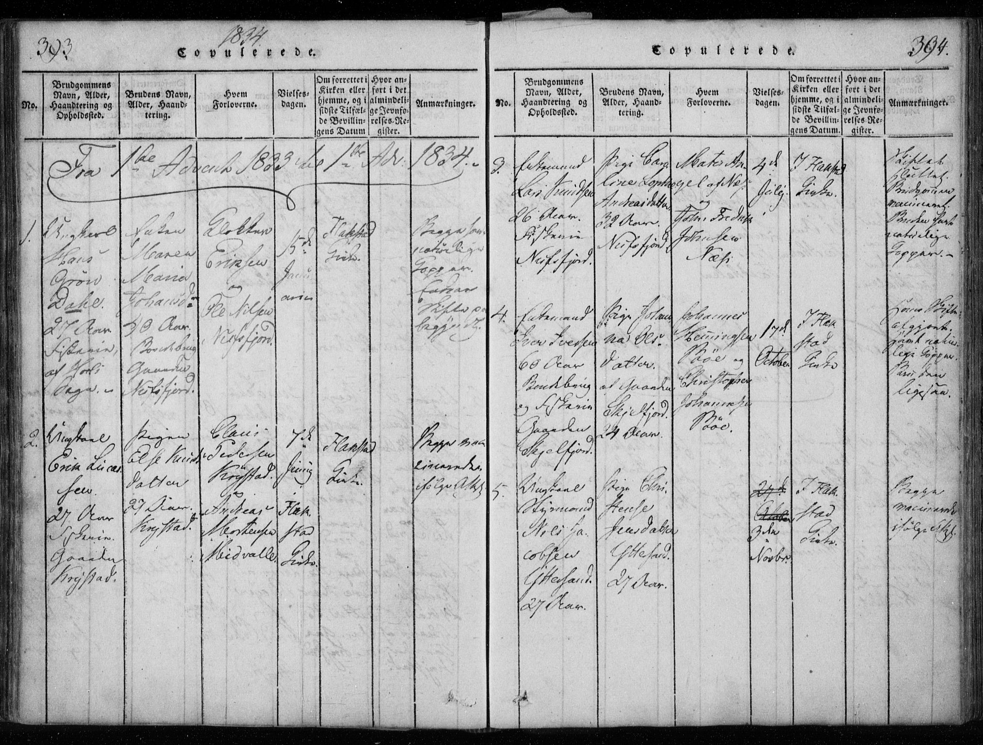 Ministerialprotokoller, klokkerbøker og fødselsregistre - Nordland, AV/SAT-A-1459/885/L1201: Parish register (official) no. 885A02, 1820-1837, p. 393-394