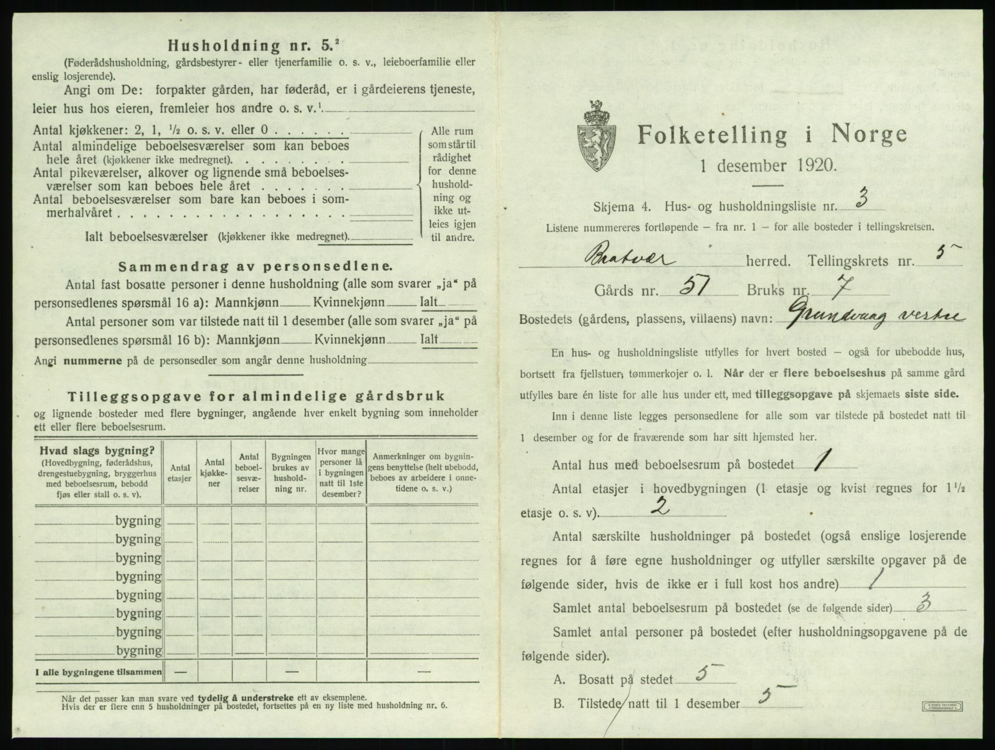 SAT, 1920 census for Brattvær, 1920, p. 322