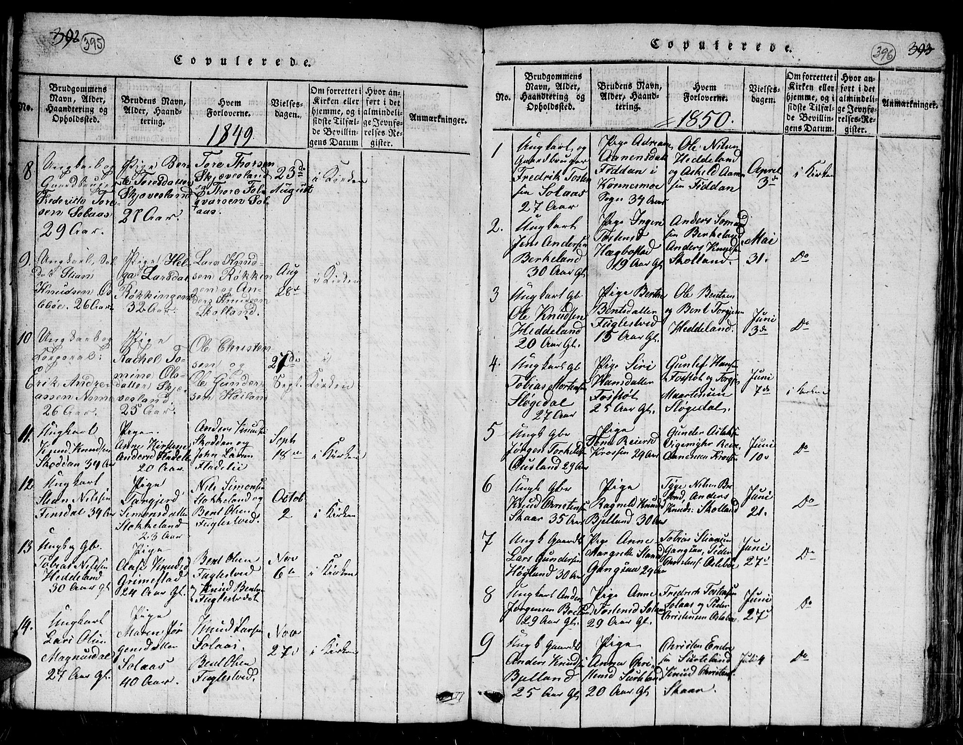 Holum sokneprestkontor, AV/SAK-1111-0022/F/Fb/Fbc/L0001: Parish register (copy) no. B 1, 1820-1859, p. 395-396