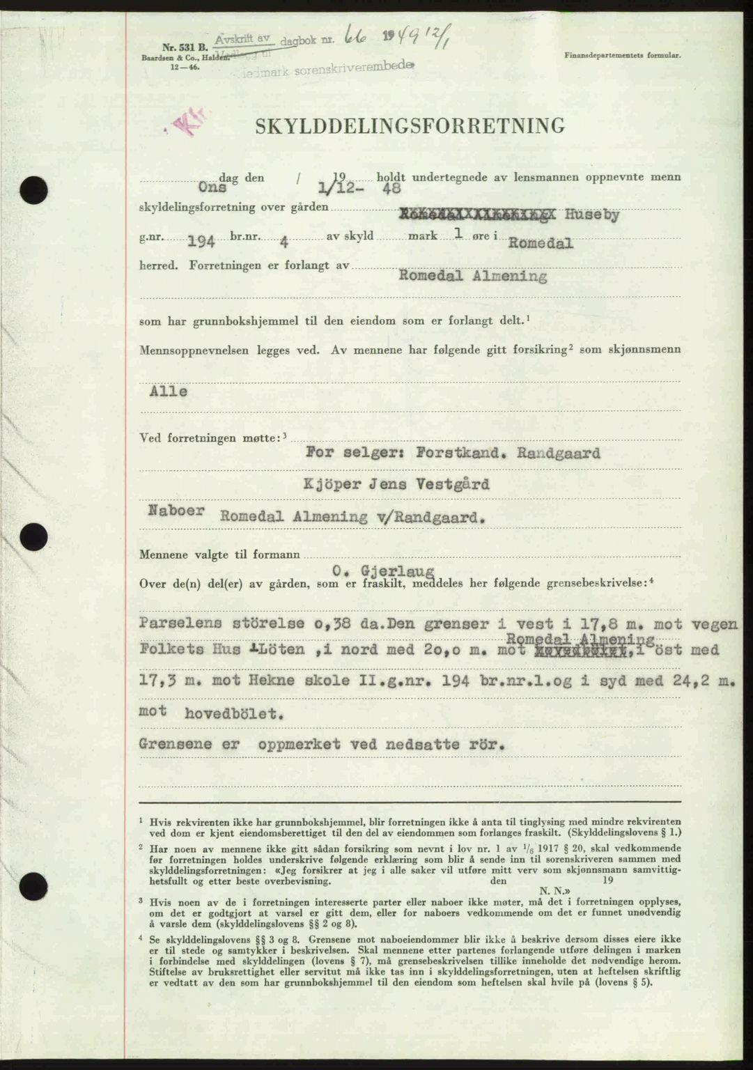 Sør-Hedmark sorenskriveri, AV/SAH-TING-014/H/Hb/Hbd/L0018: Mortgage book no. 18, 1948-1949, Diary no: : 66/1949