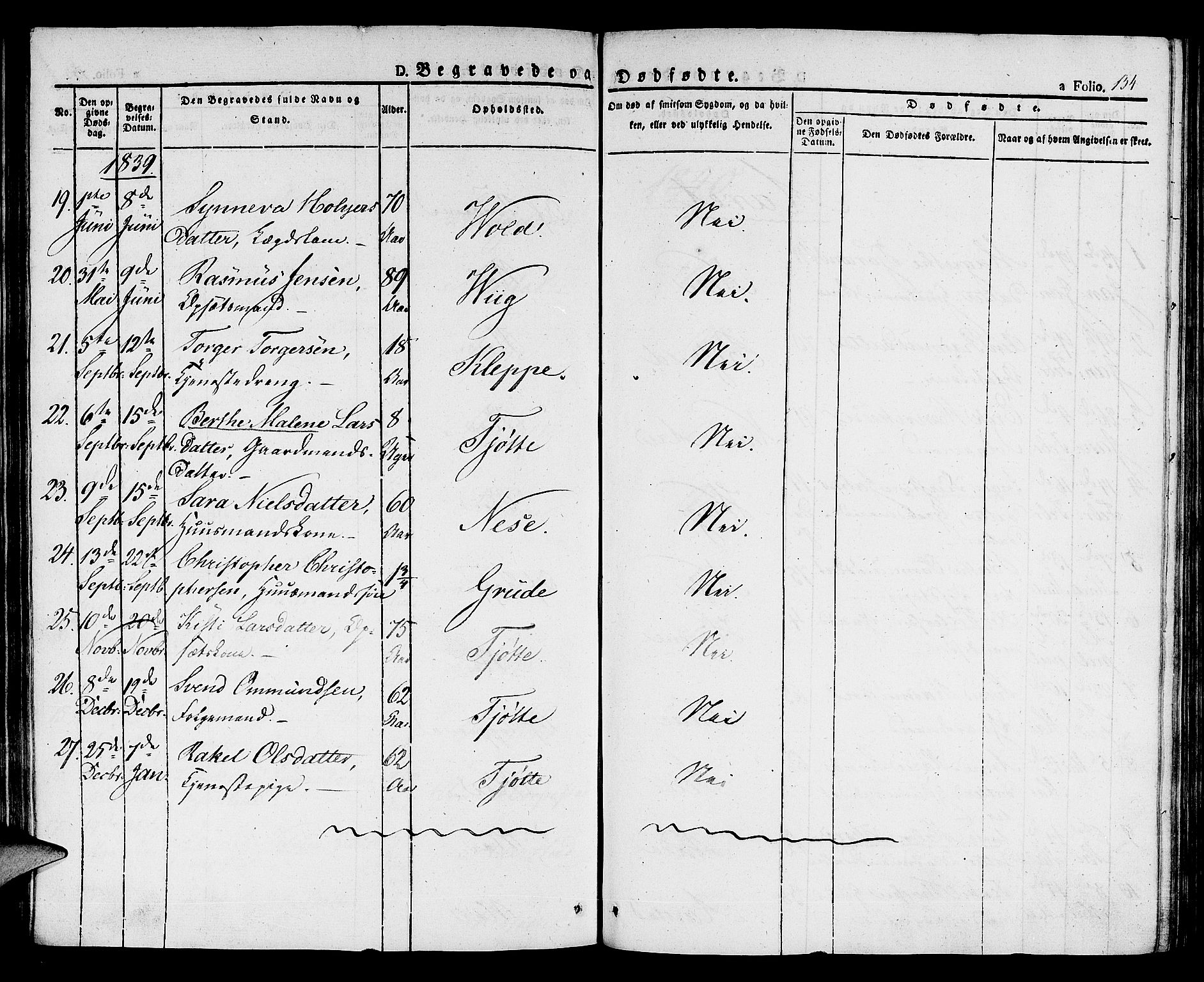 Klepp sokneprestkontor, AV/SAST-A-101803/001/3/30BA/L0003: Parish register (official) no. A 3, 1833-1842, p. 154