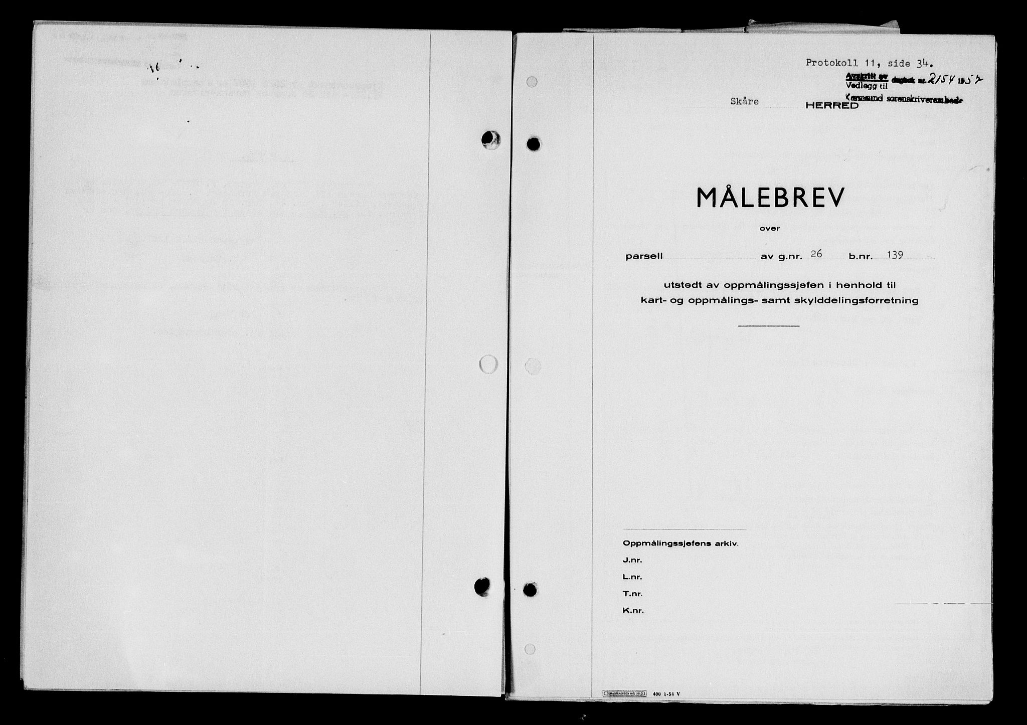 Karmsund sorenskriveri, AV/SAST-A-100311/01/II/IIB/L0125: Mortgage book no. 105A, 1957-1957, Diary no: : 2154/1957