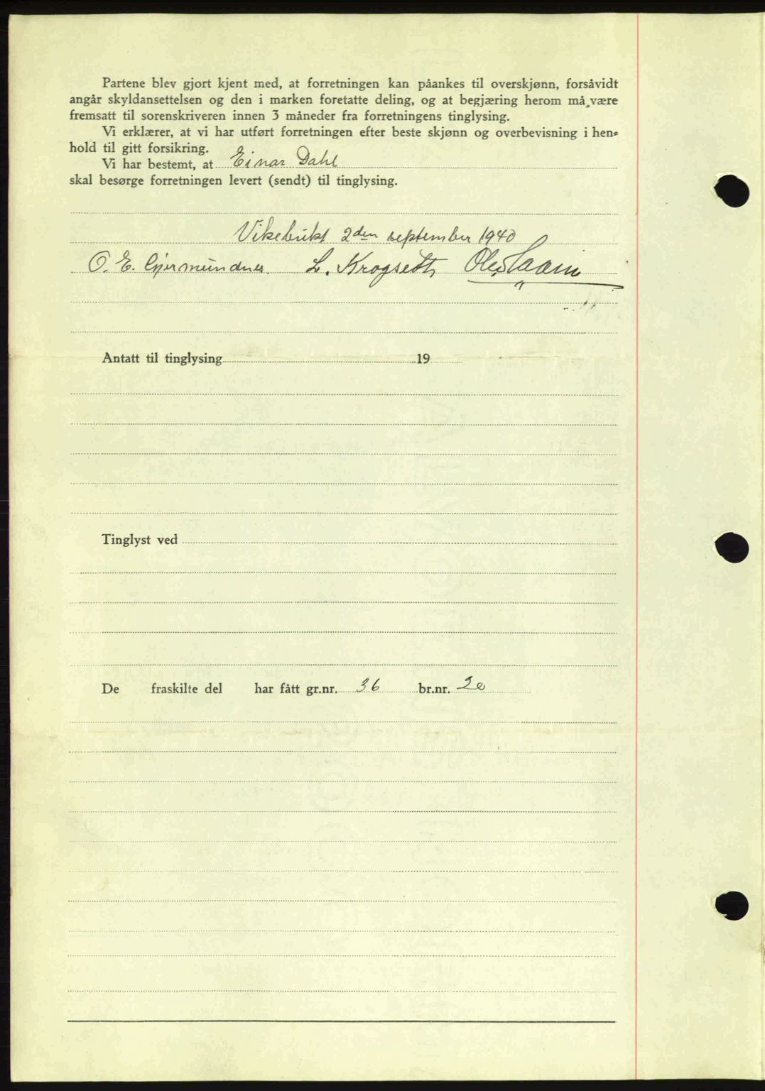 Romsdal sorenskriveri, AV/SAT-A-4149/1/2/2C: Mortgage book no. A8, 1939-1940, Diary no: : 936/1940