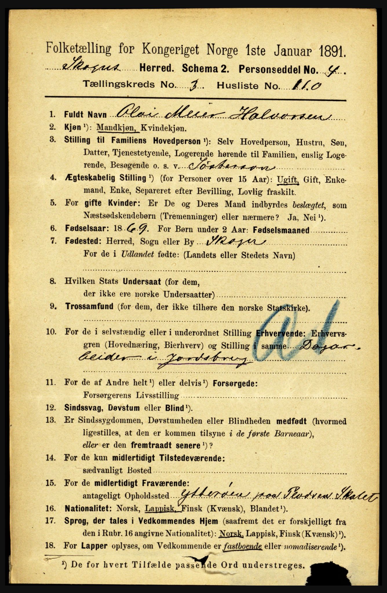 RA, 1891 census for 1719 Skogn, 1891, p. 2265