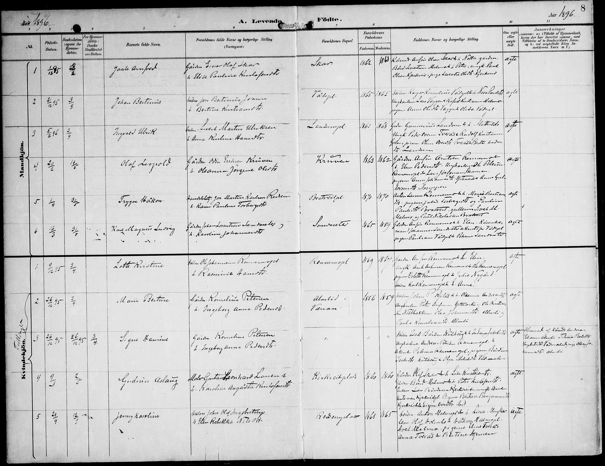 Ministerialprotokoller, klokkerbøker og fødselsregistre - Nord-Trøndelag, AV/SAT-A-1458/745/L0430: Parish register (official) no. 745A02, 1895-1913, p. 8